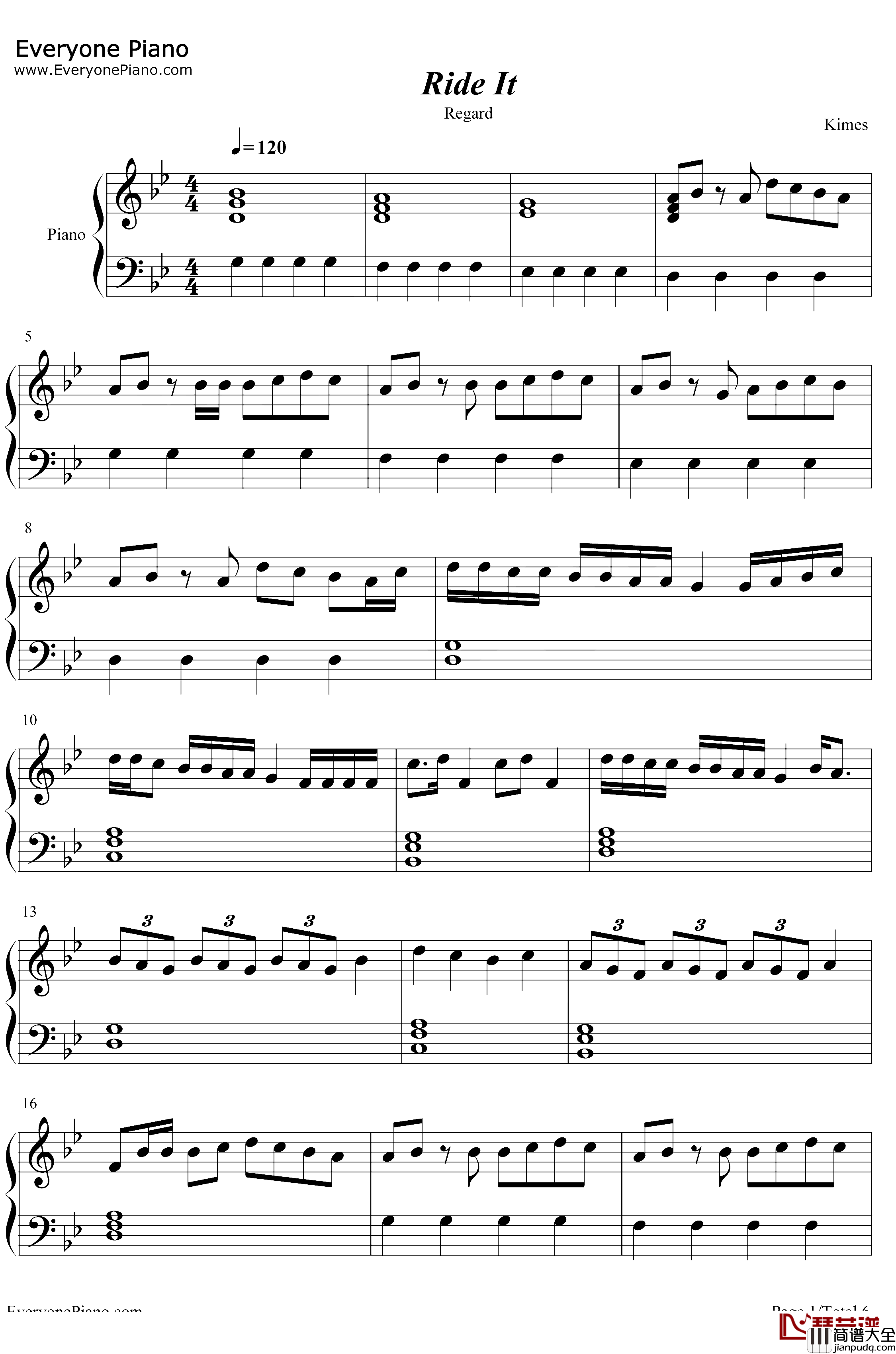 RideIt钢琴谱_Regard_Regard_节奏感太强_抖音爆火