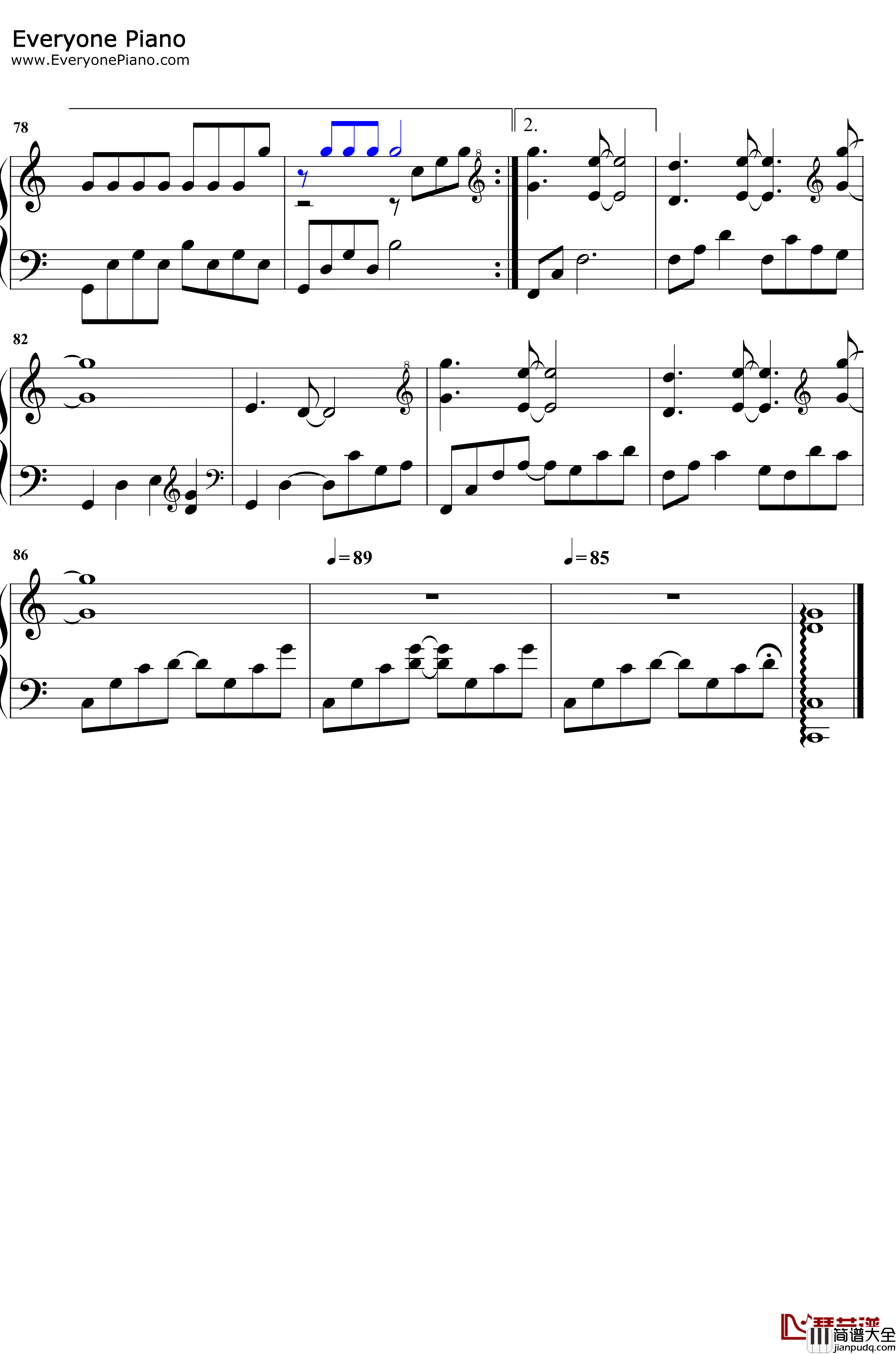 生命之河钢琴谱_王菲那英_夺冠片尾曲