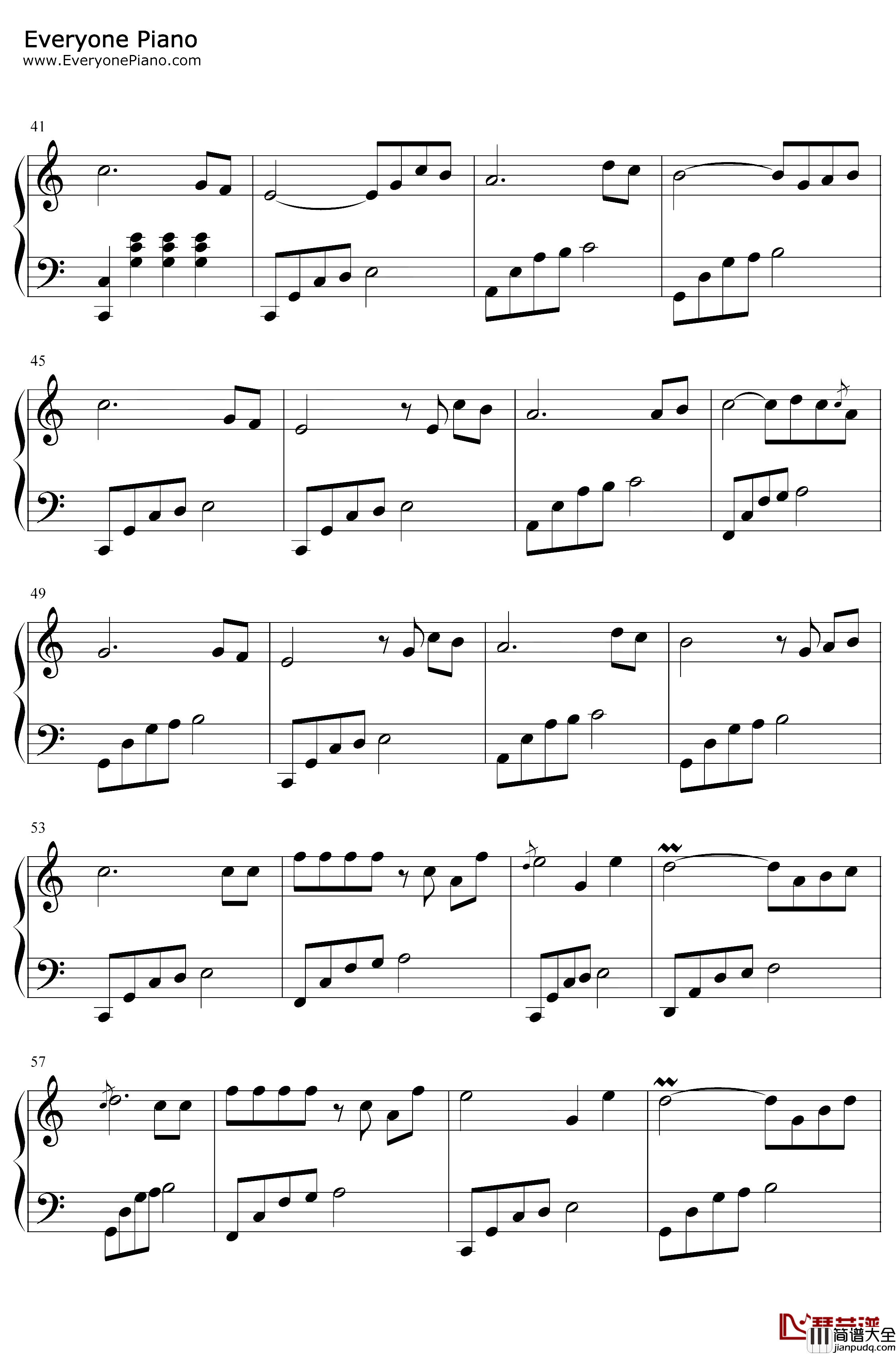 夜色钢琴谱_邓丽君_简单版