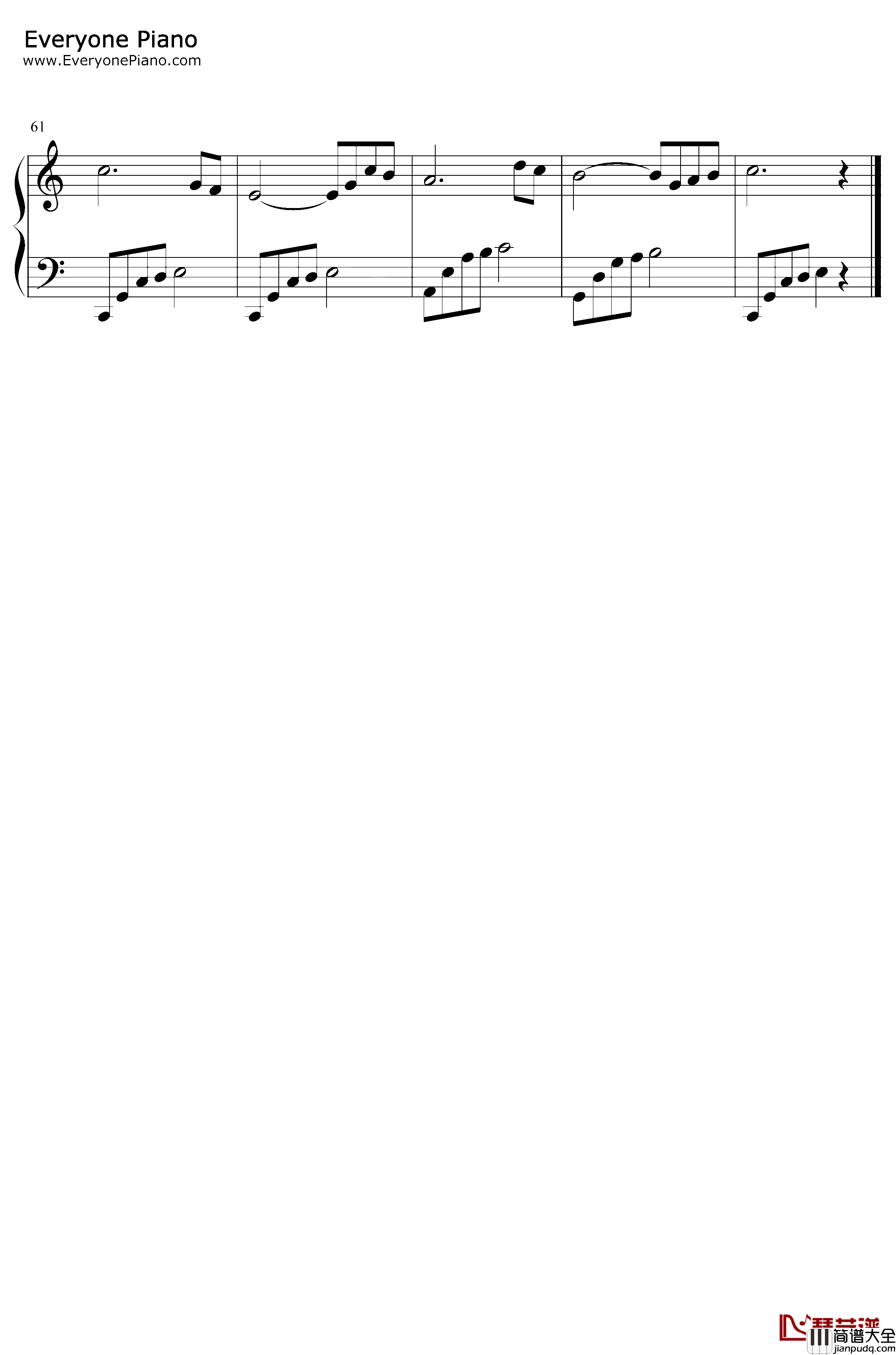 夜色钢琴谱_邓丽君_简单版