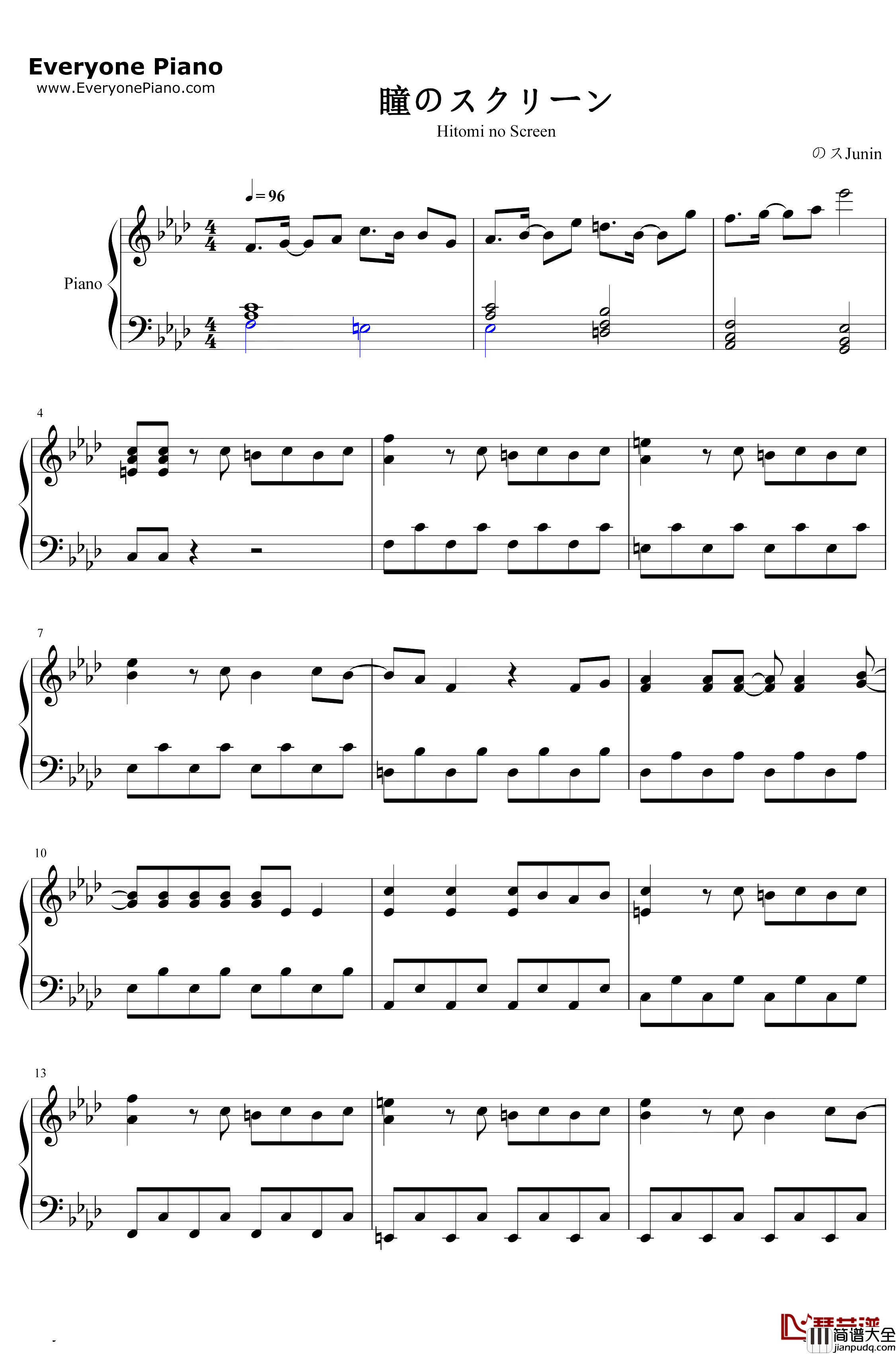 瞳のスクリーン钢琴谱_Hey!Say!JUMP_HeySayJUMP