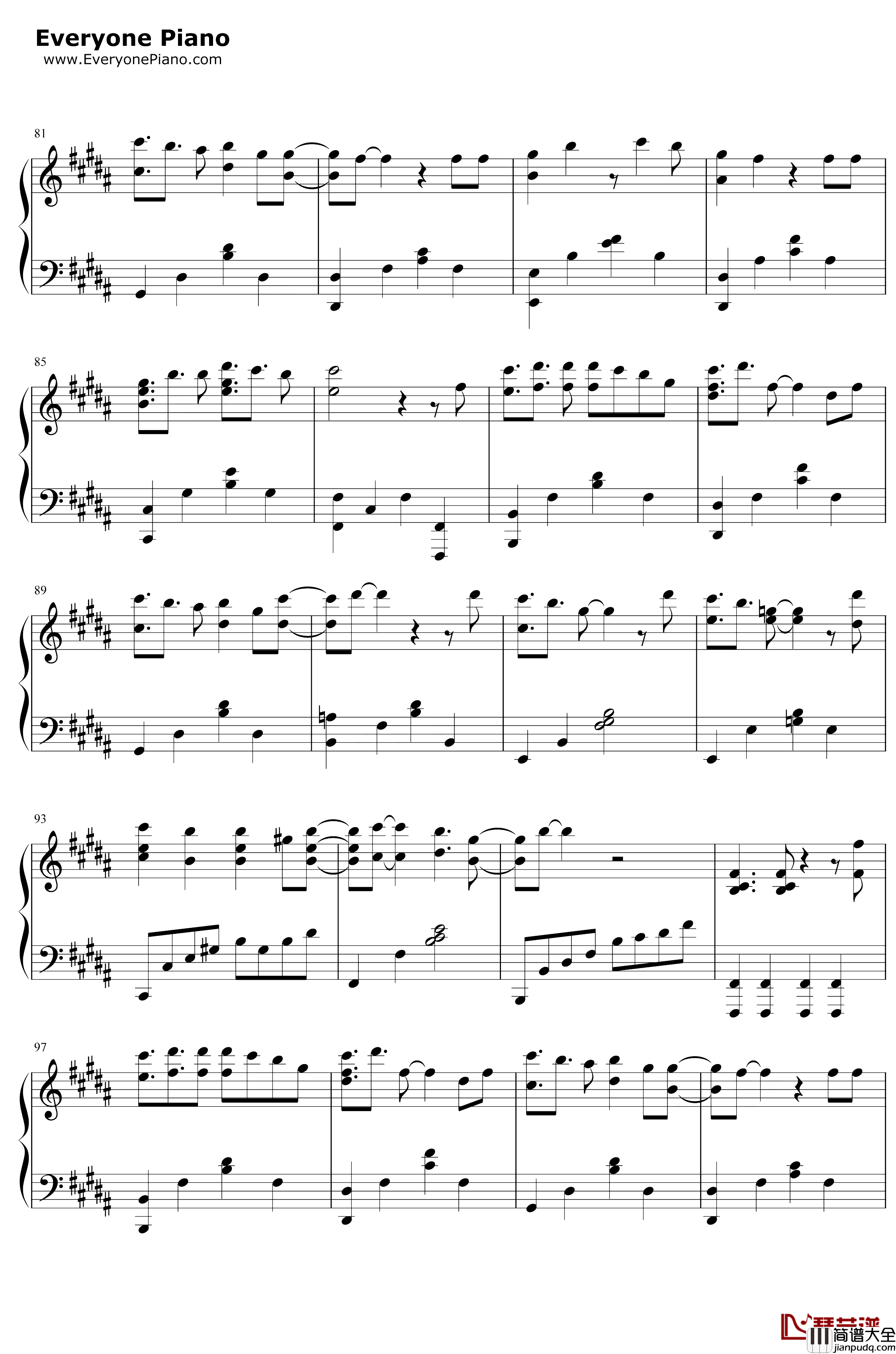 倾城钢琴谱_陈奕迅