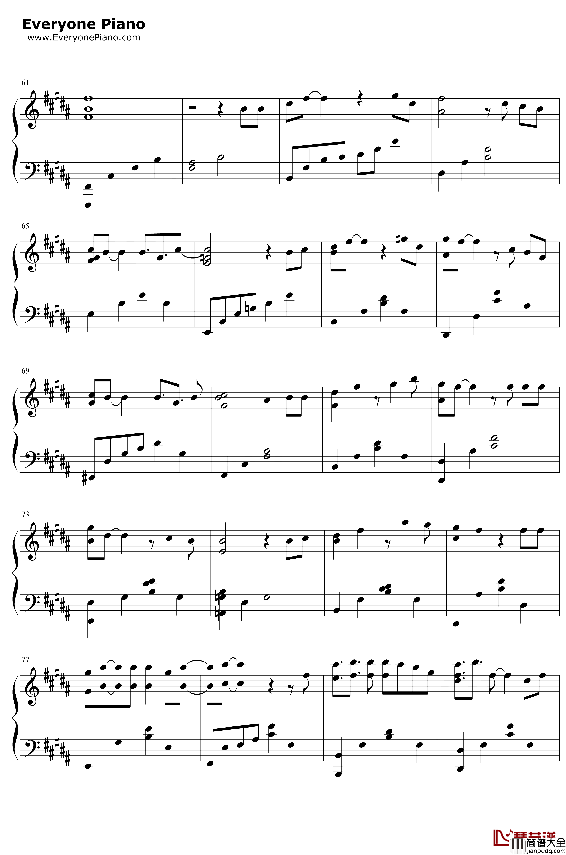 倾城钢琴谱_陈奕迅