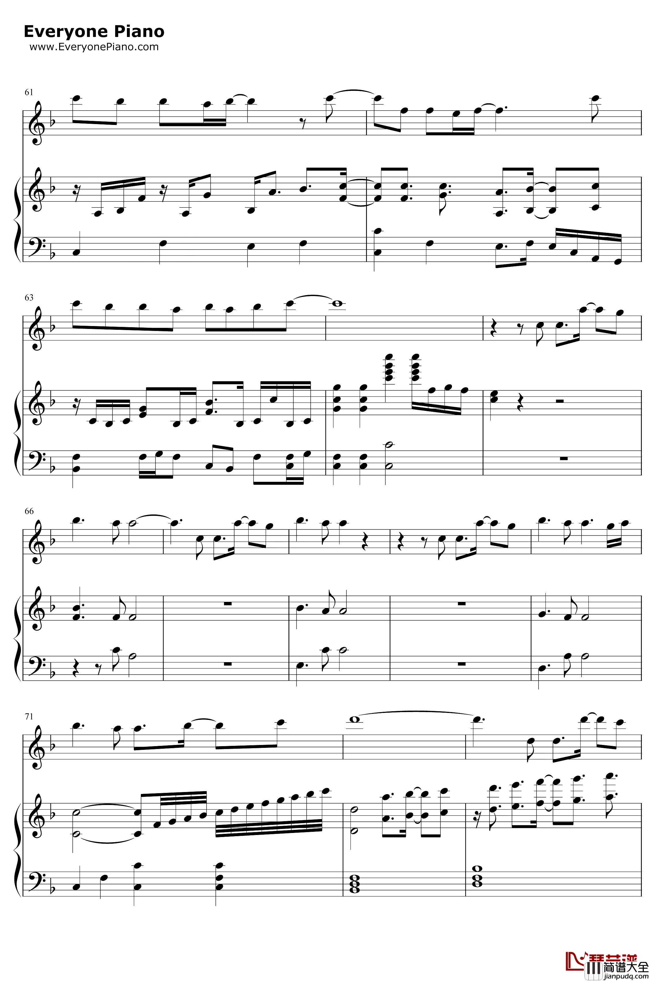 为了爱的人钢琴谱_谭维维_卧底归来片尾曲