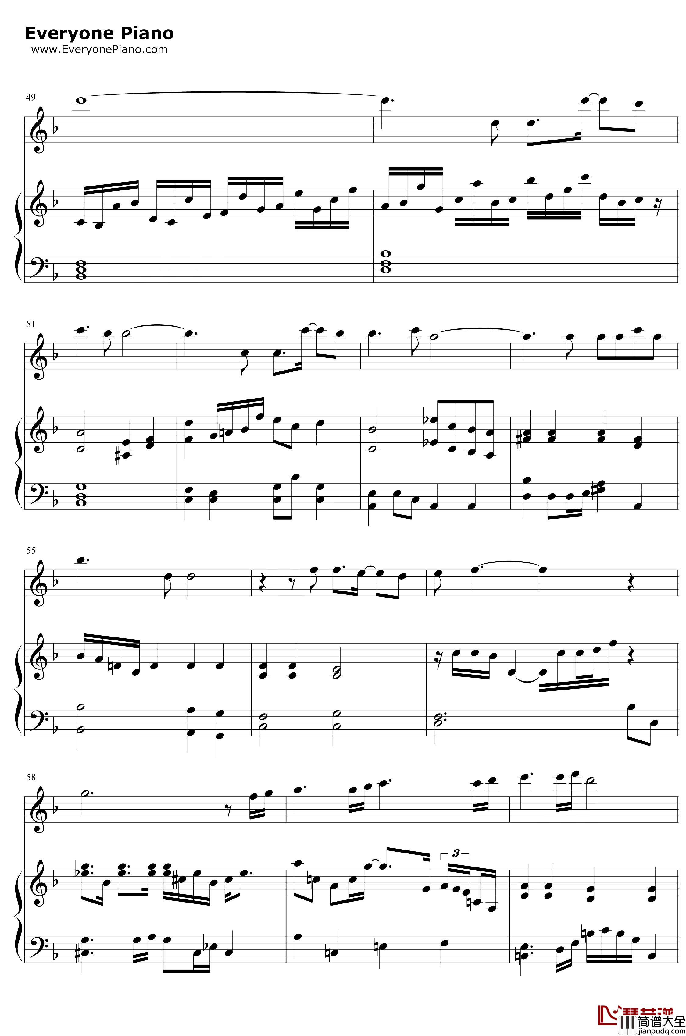 为了爱的人钢琴谱_谭维维_卧底归来片尾曲