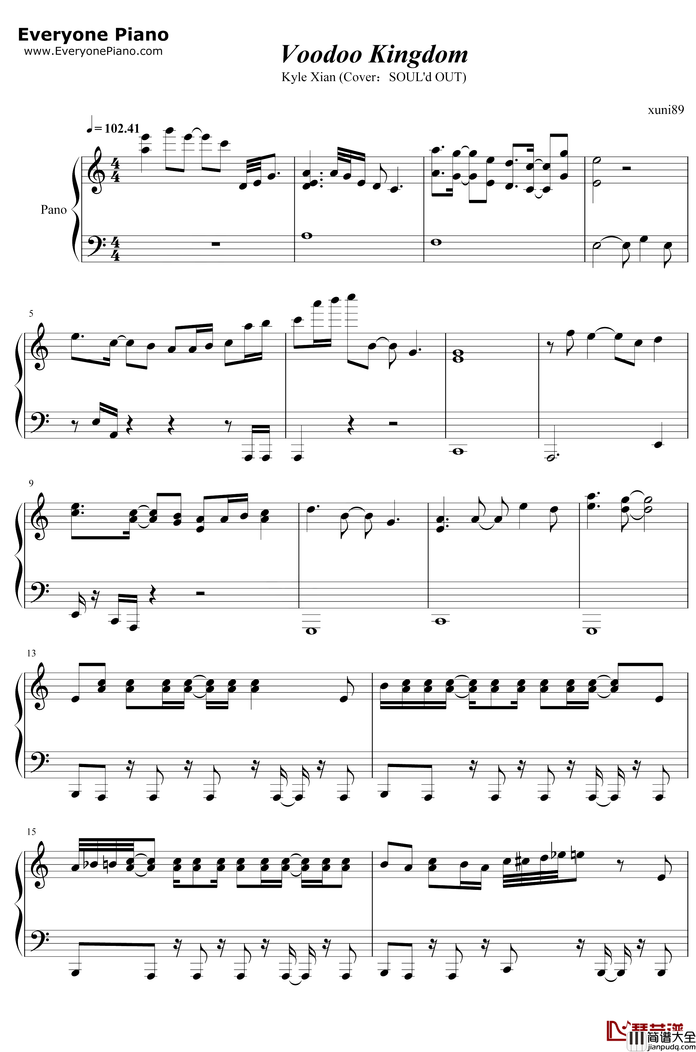 Voodoo_Kingdom钢琴谱_KyleXian_SOUL'd_OUT_JOJO的奇妙冒险幻影血脉主题曲