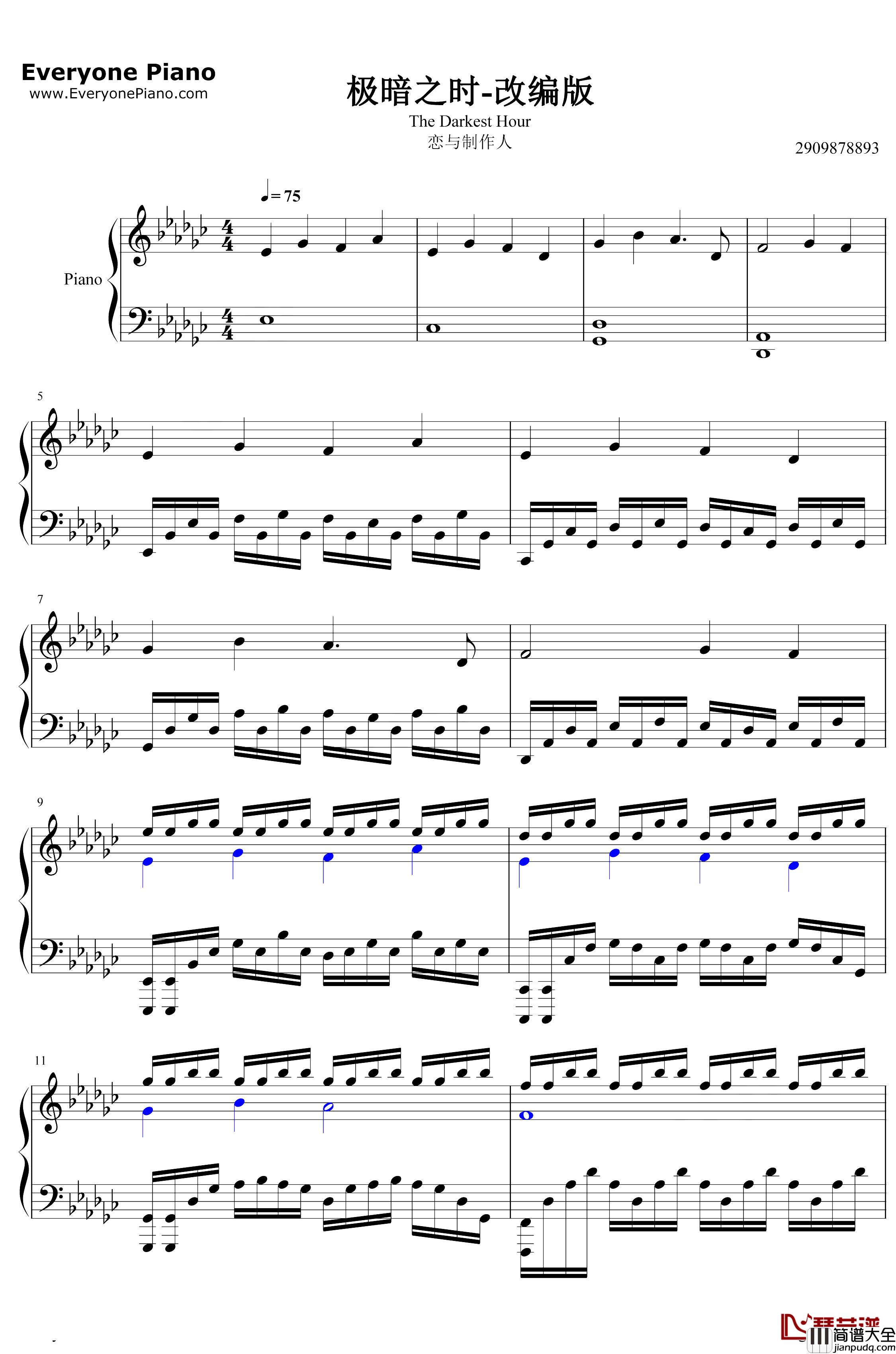 极暗之时改编版钢琴谱_Elex_恋与制作人