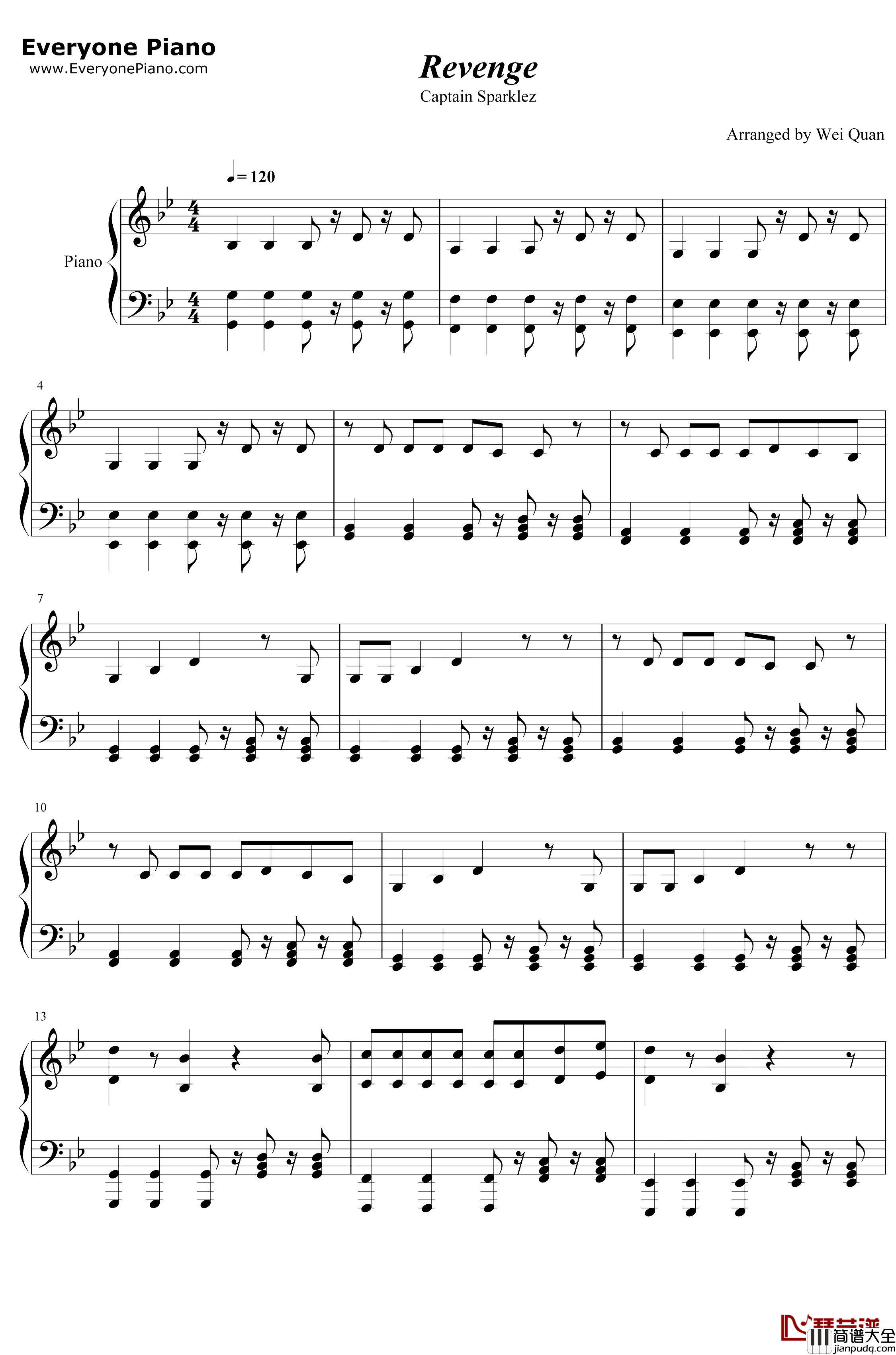 Revenge钢琴谱_Try_hardninja_Captainsparklez_Minecraft背景音乐_我的世界BGM