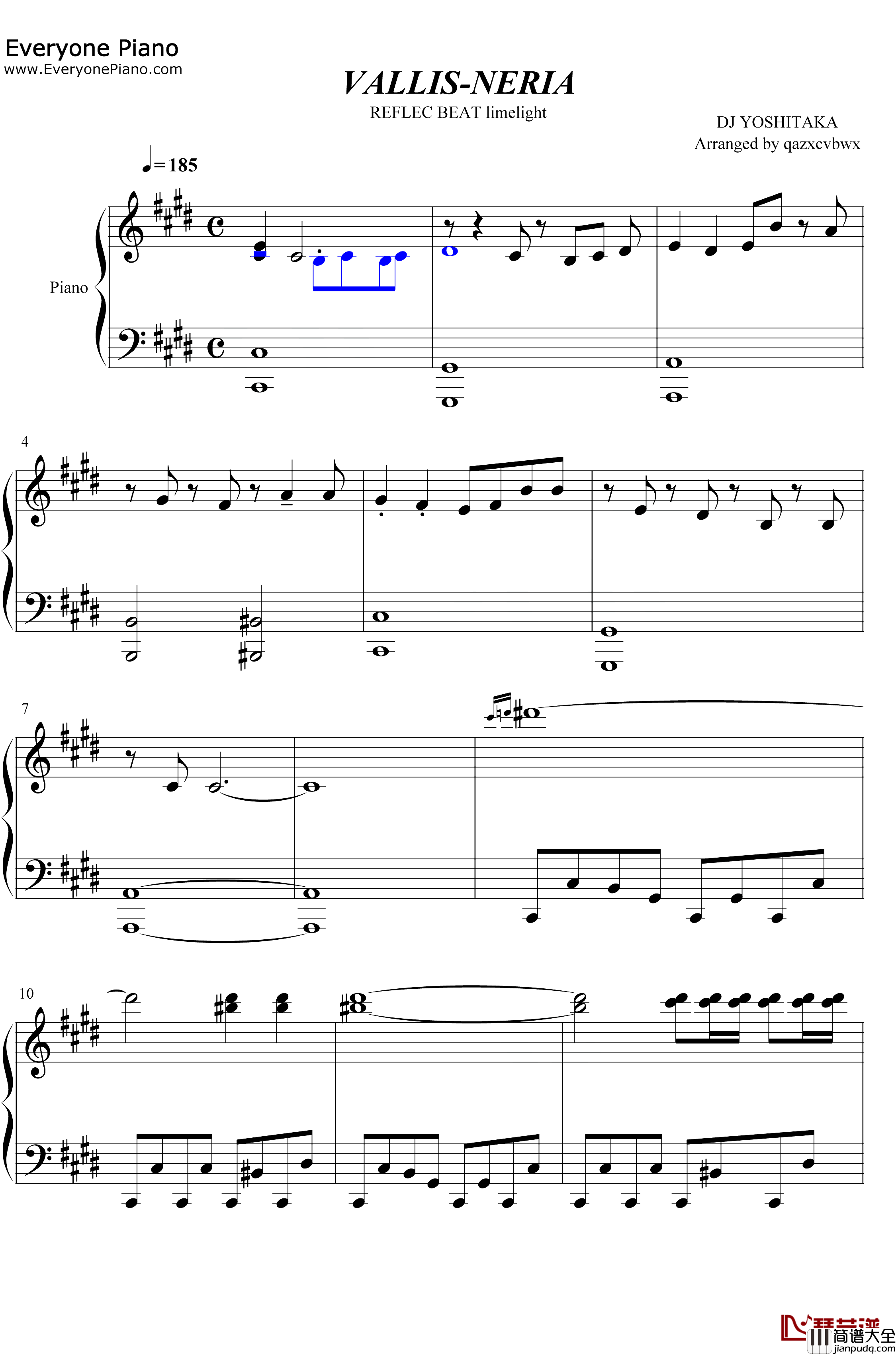 VALLIS钢琴谱_DJ_YOSHITAKA_NERIA_动感弹珠BGM_Reflec_Beat