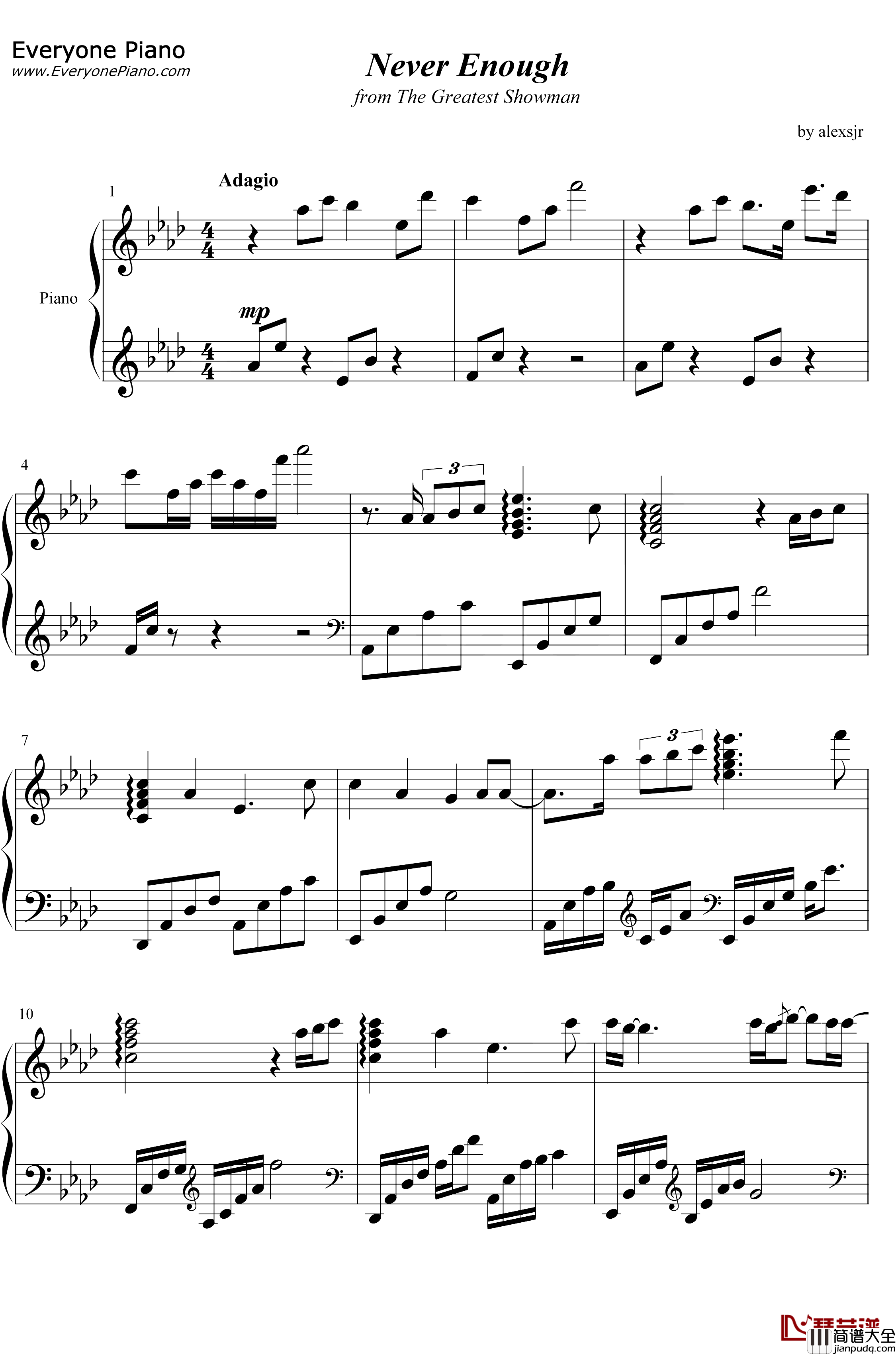Never_Enough钢琴谱_Loren_Allred_马戏之王OST