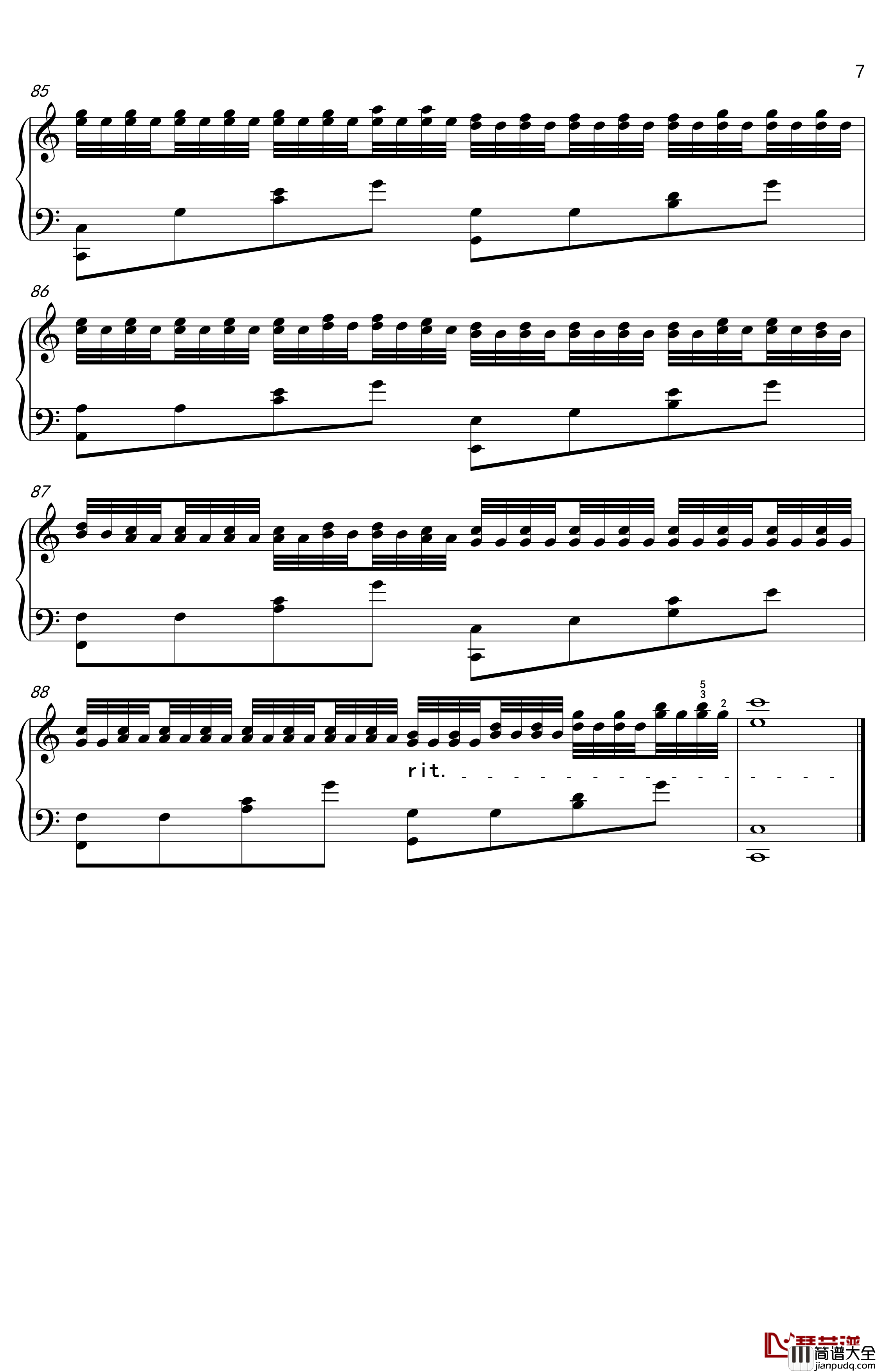 C大调卡农钢琴谱_金老师独奏谱180906