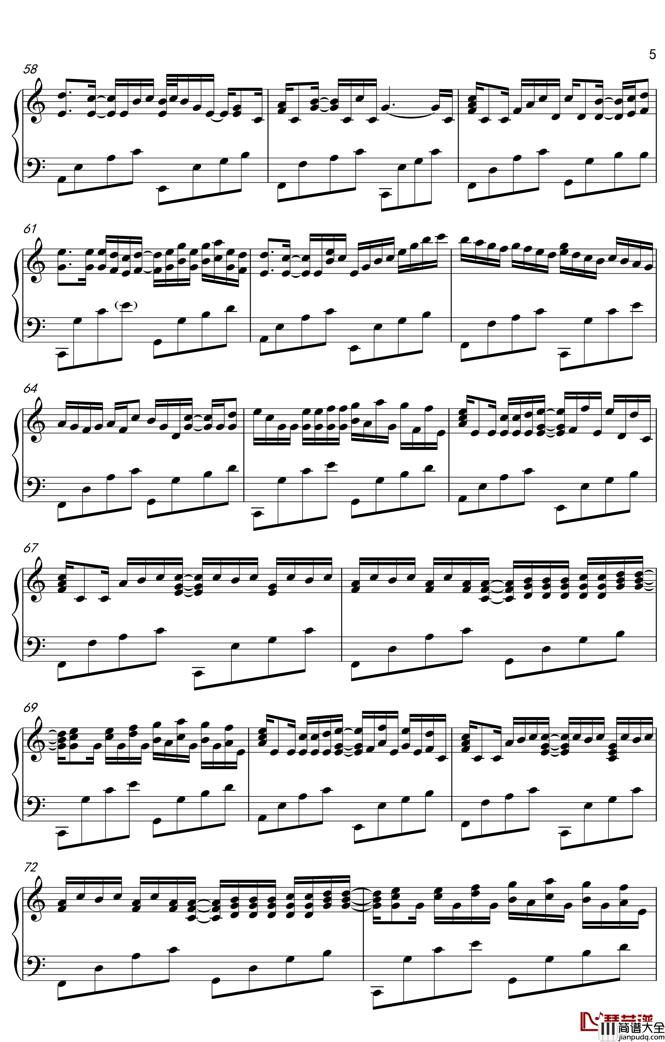 C大调卡农钢琴谱_金老师独奏谱180906