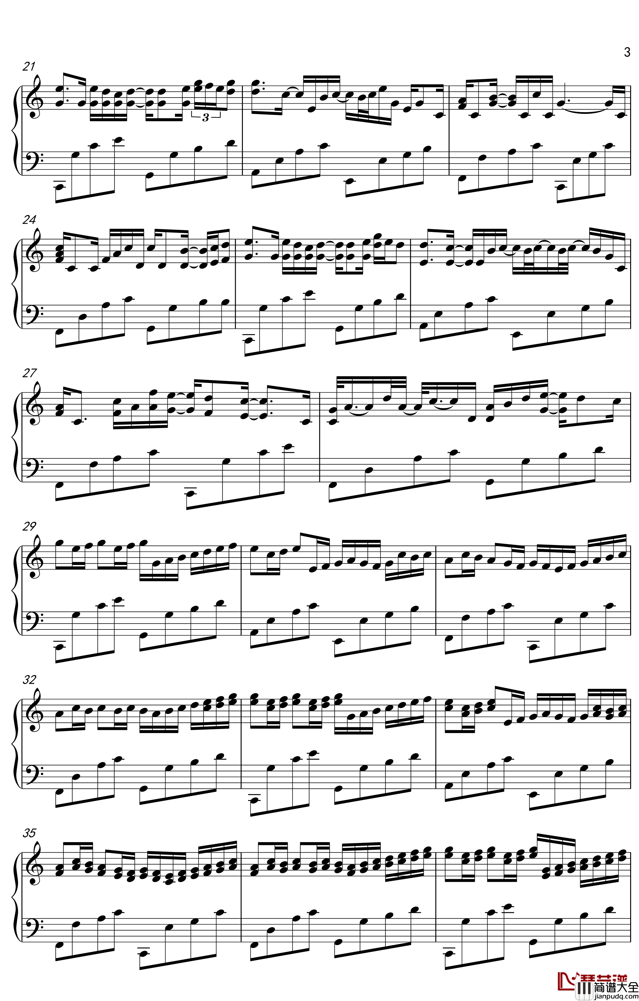 C大调卡农钢琴谱_金老师独奏谱180906