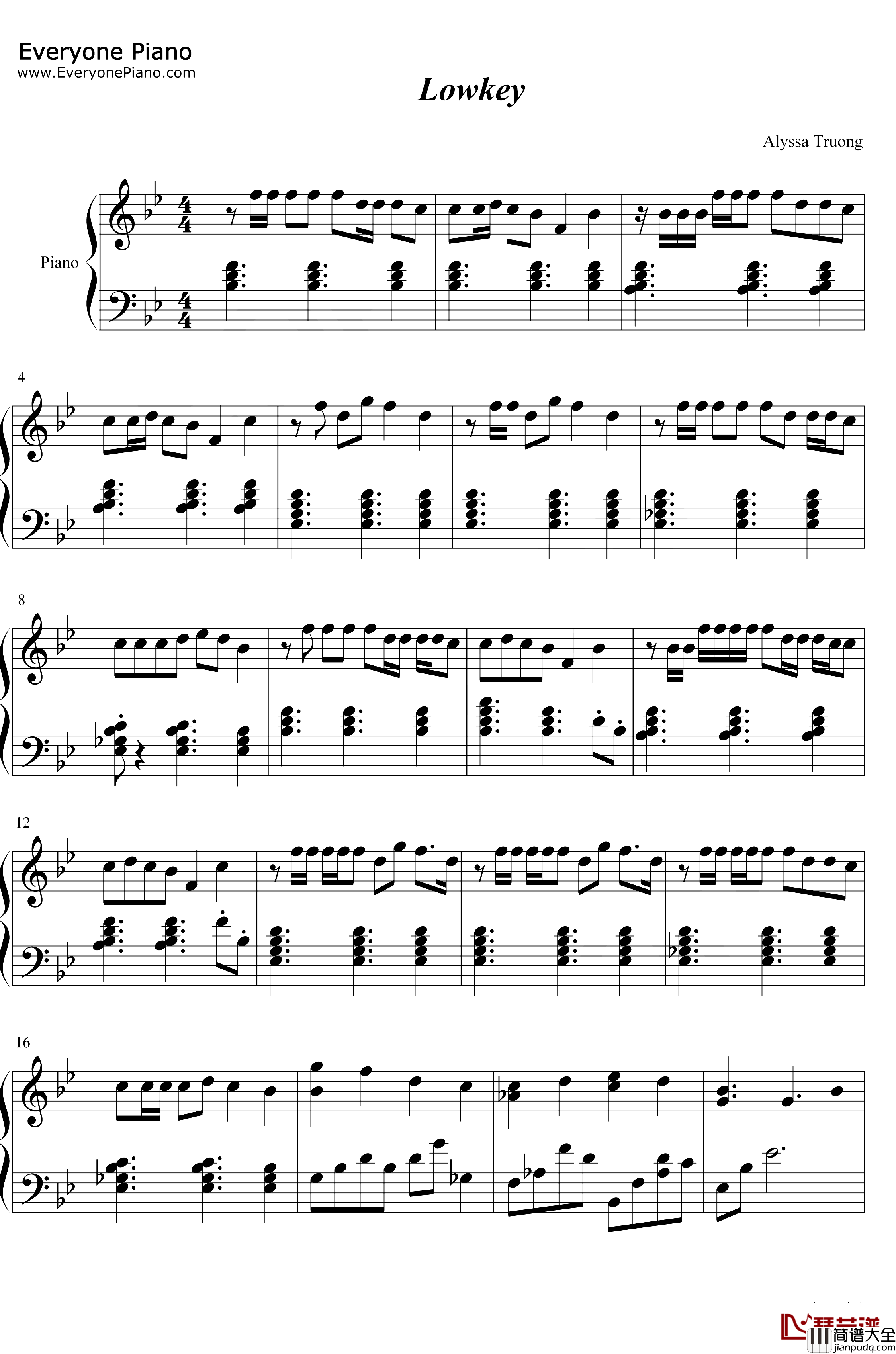 Lowkey钢琴谱_NIKI