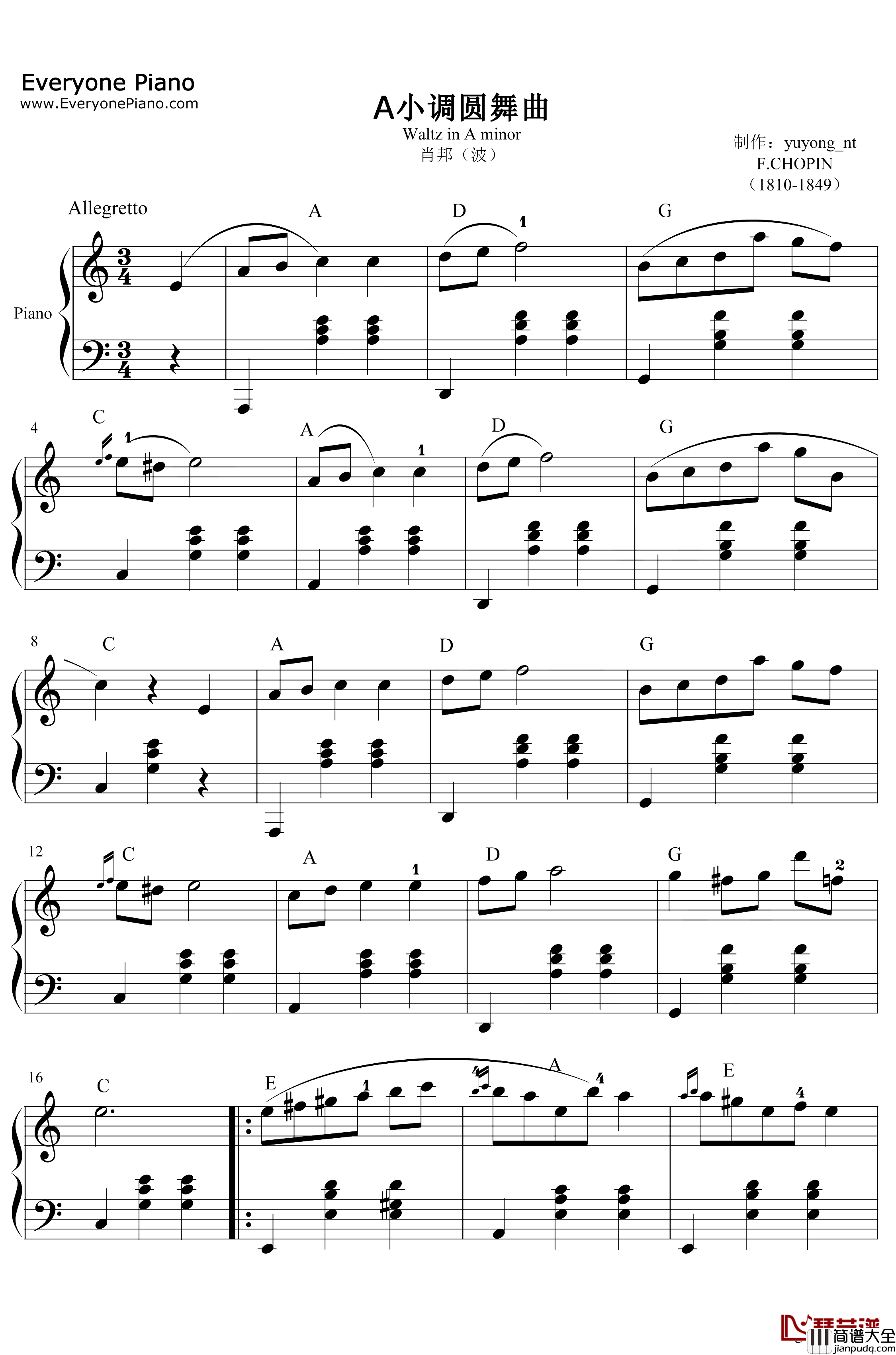 A小调圆舞曲钢琴谱_肖邦