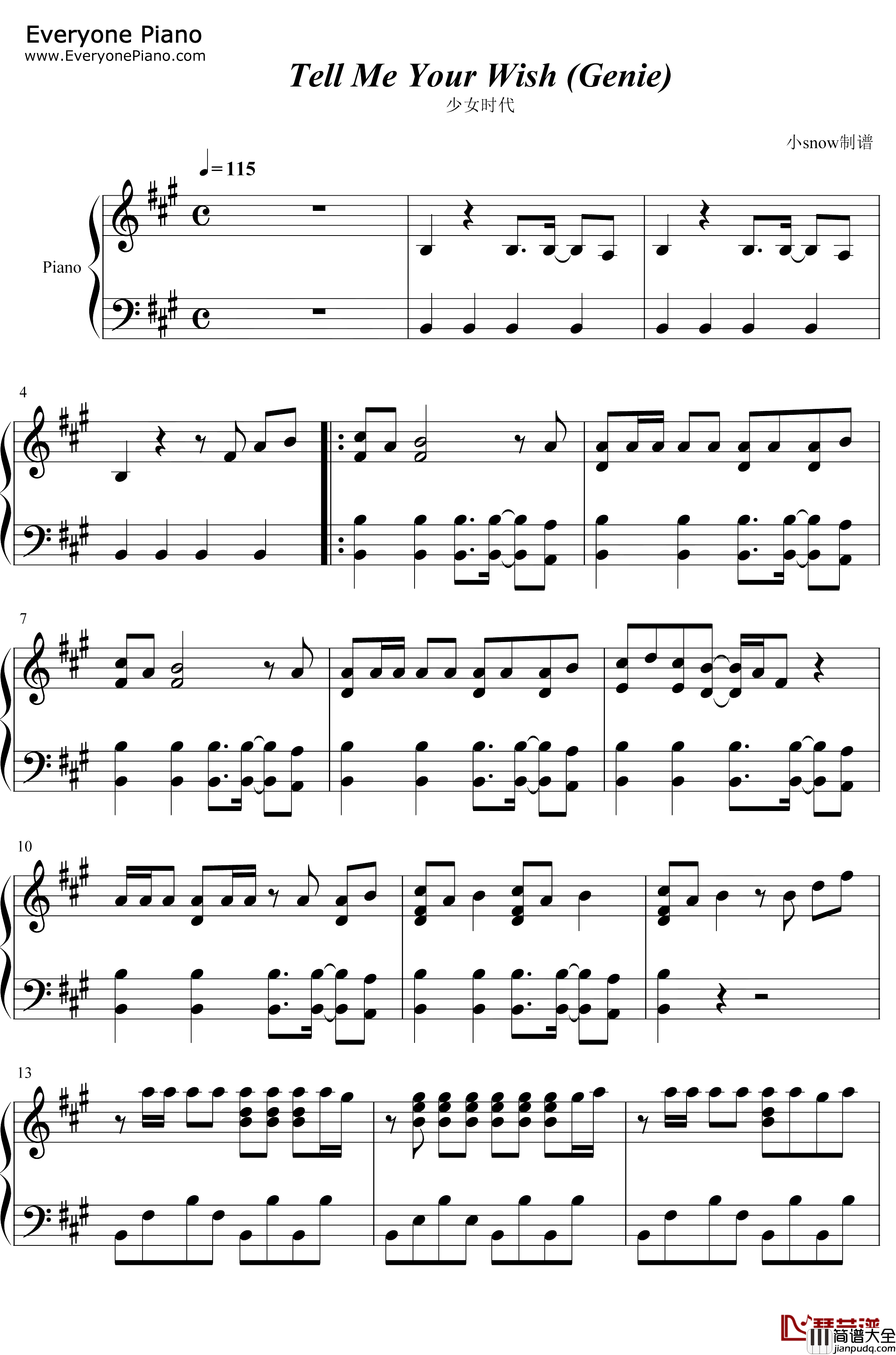 Tell_Me_Your_Wish_Genie钢琴谱_少女时代