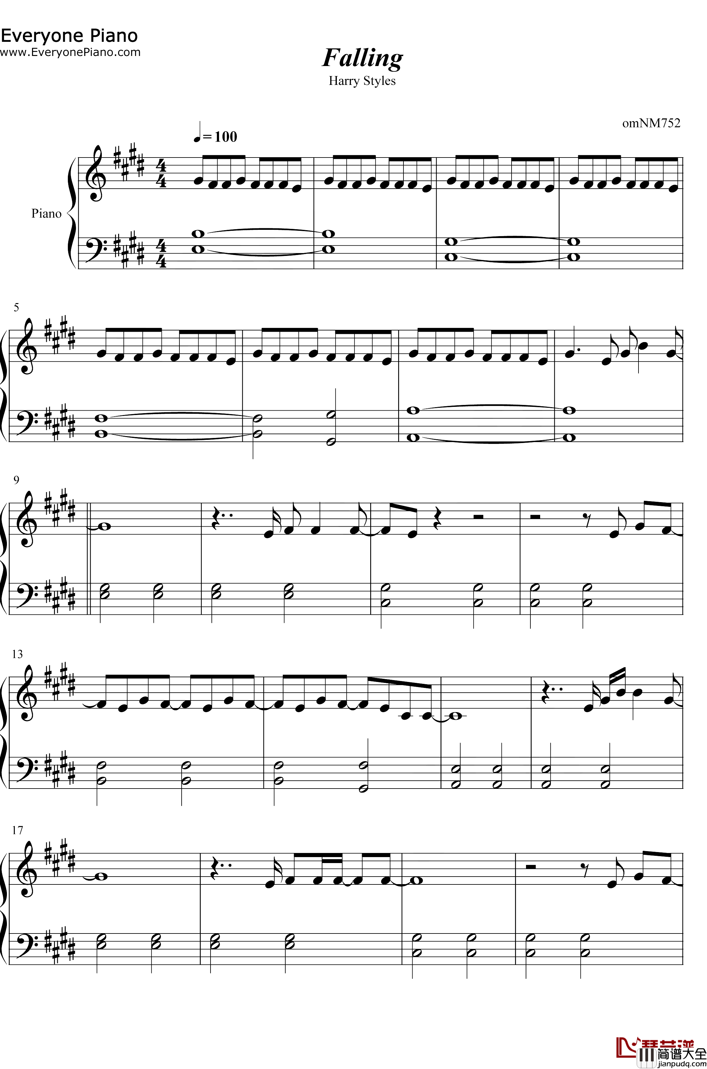 Falling钢琴谱_Harry_Styles