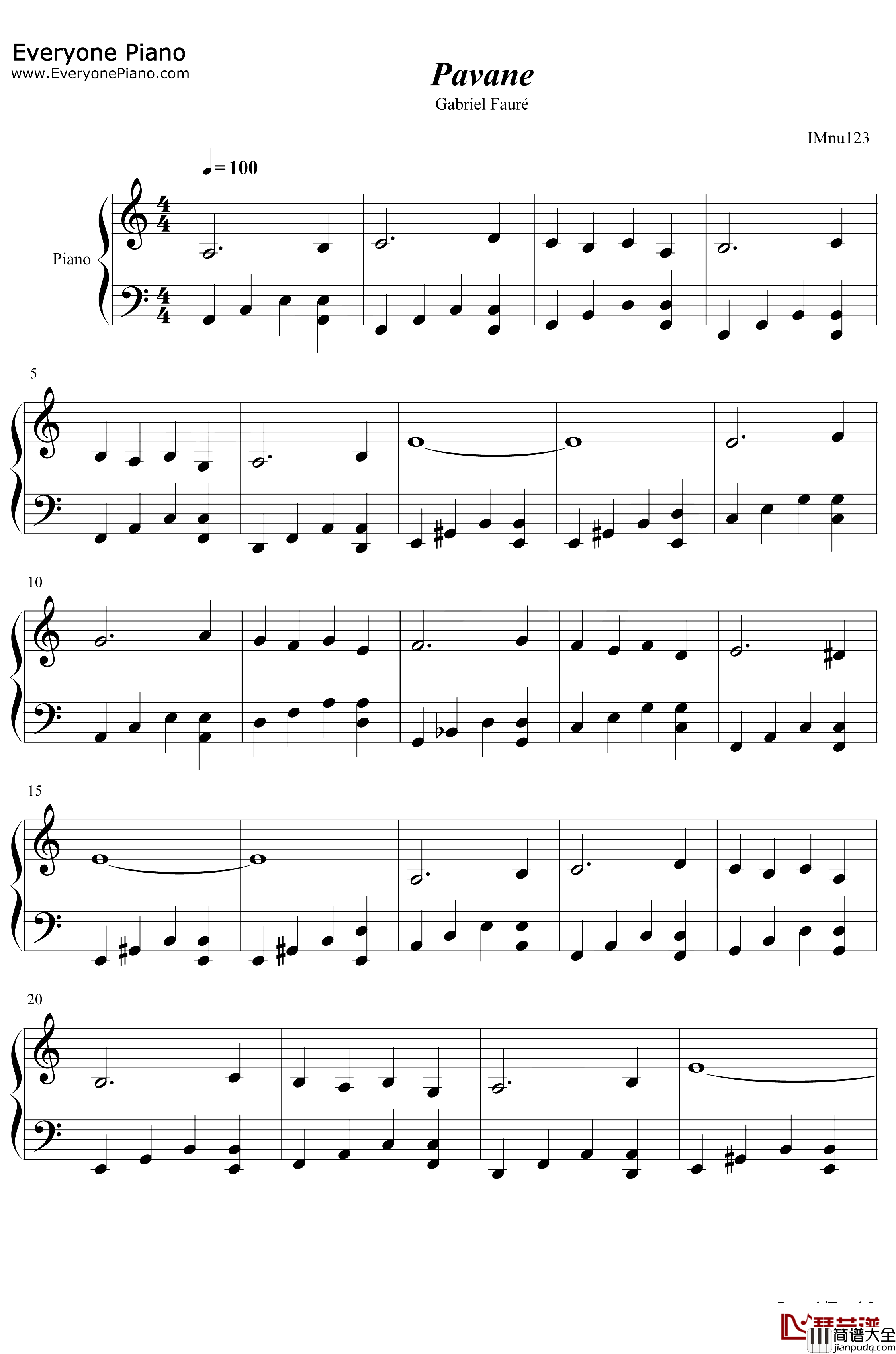 Pavane钢琴谱_Gabriel_Fauré_帕凡舞曲