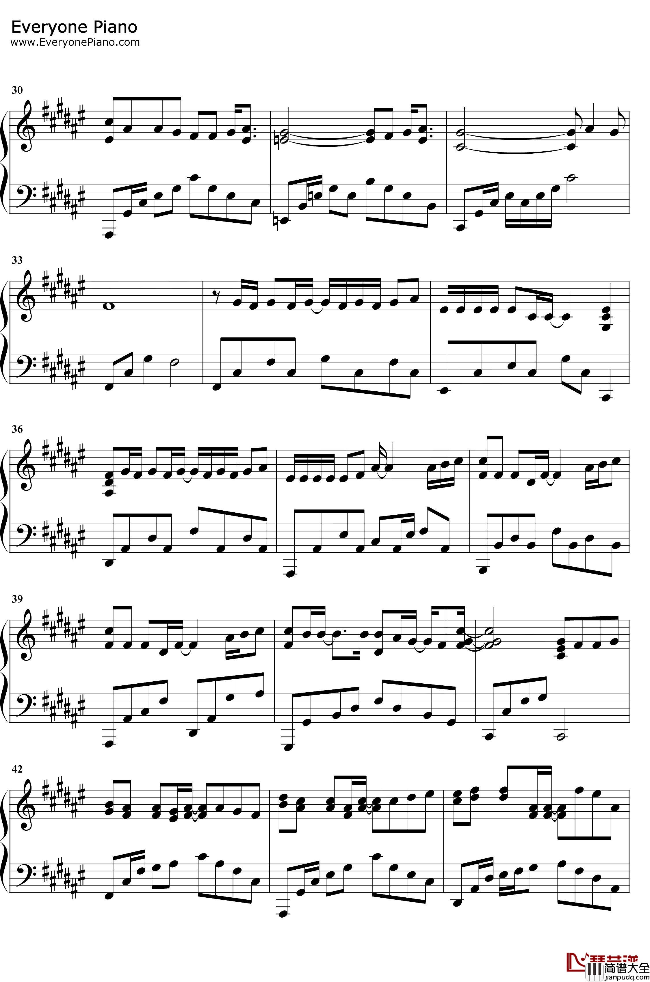 不在钢琴谱_韩安旭_韩安旭