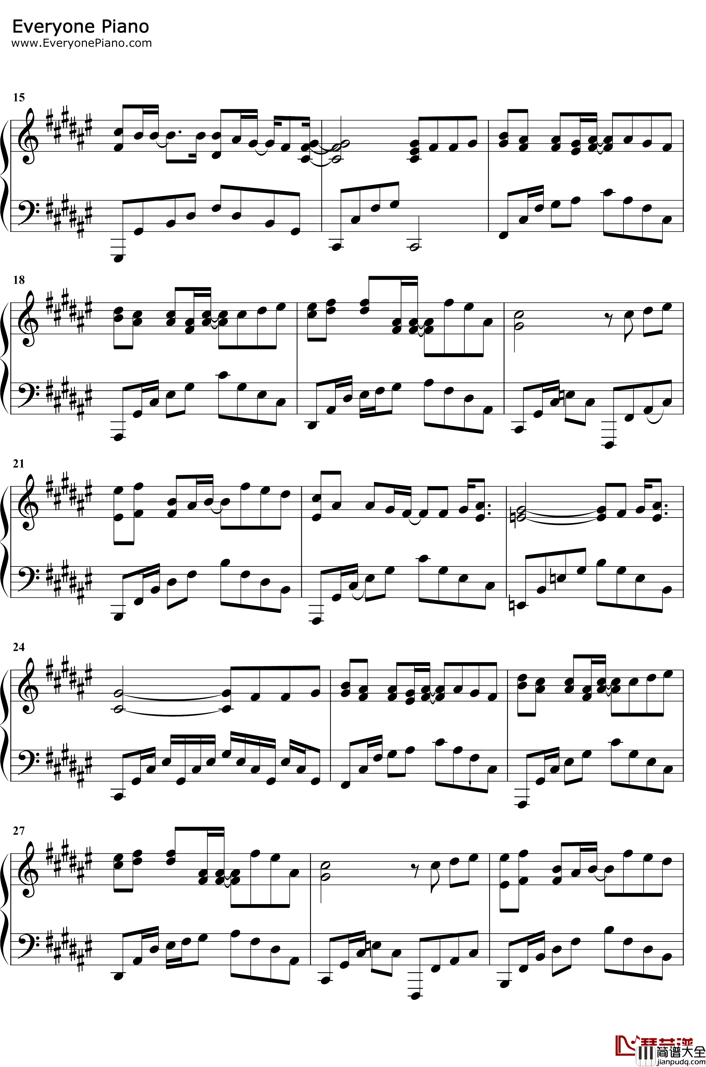 不在钢琴谱_韩安旭_韩安旭