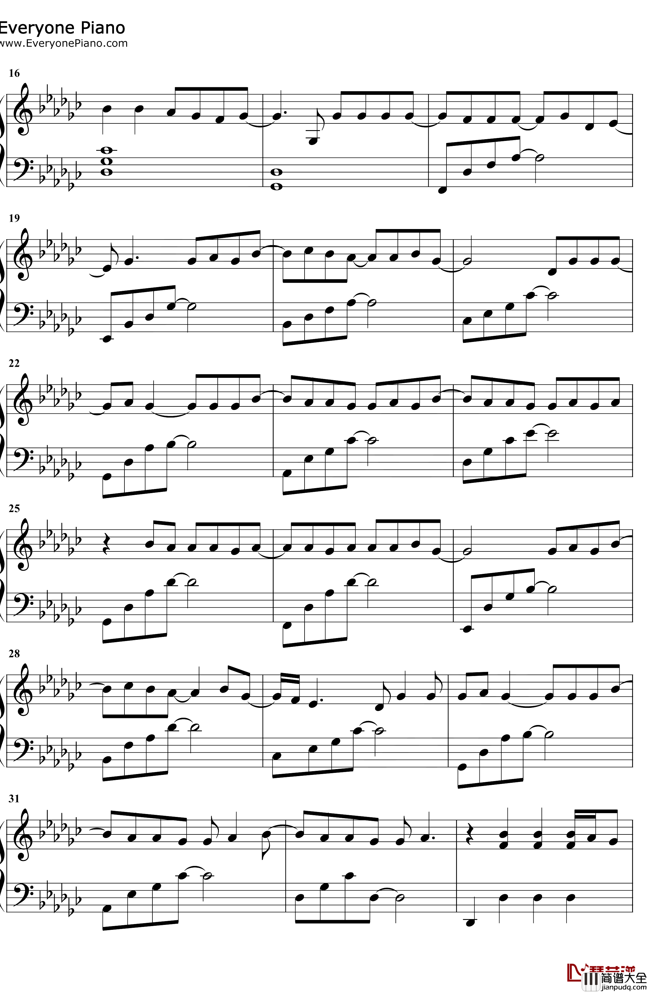 藏不住的心跳钢琴谱_朱主爱_我只喜欢你片头曲