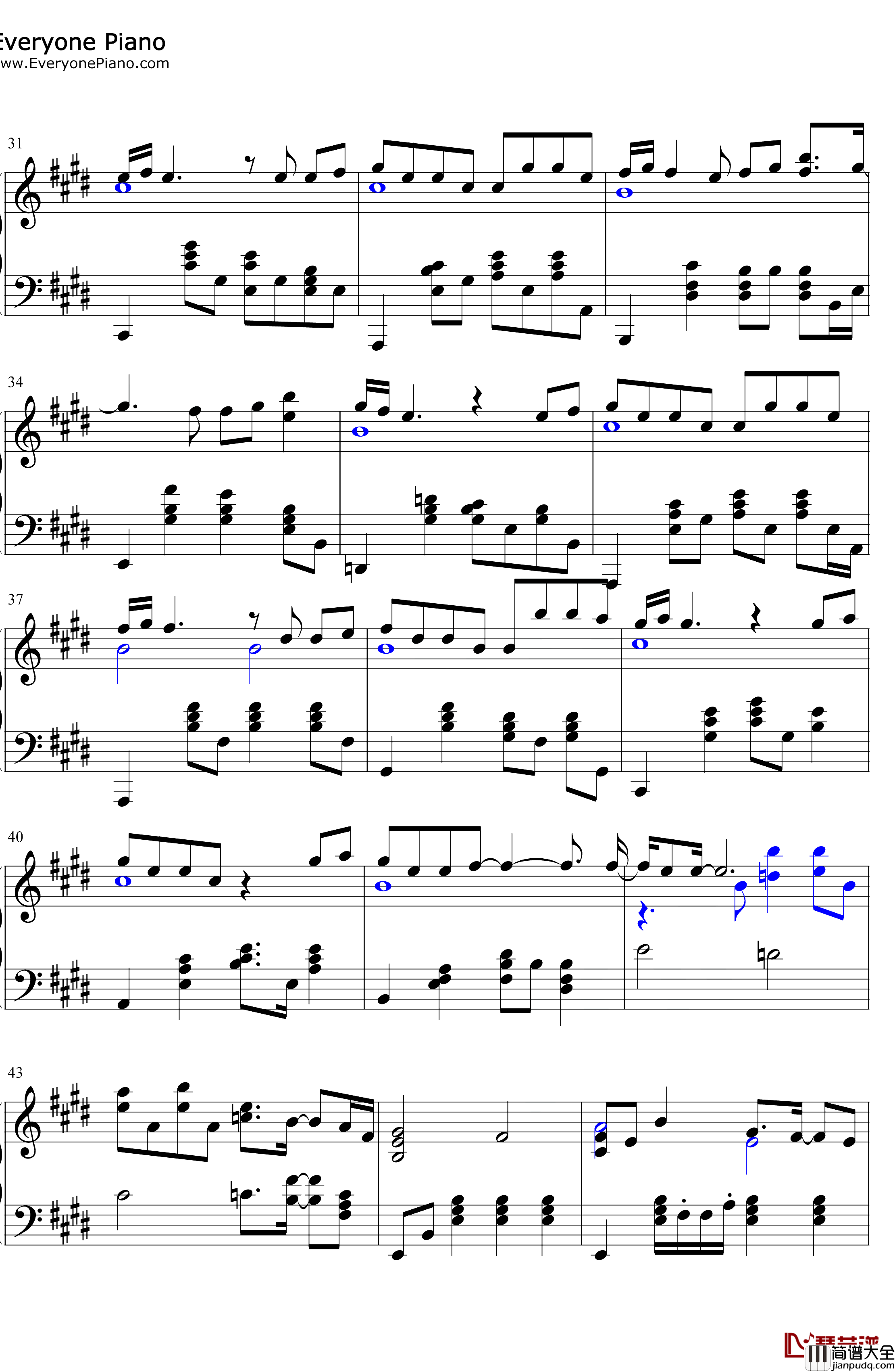 慢冷钢琴谱_梁静茹