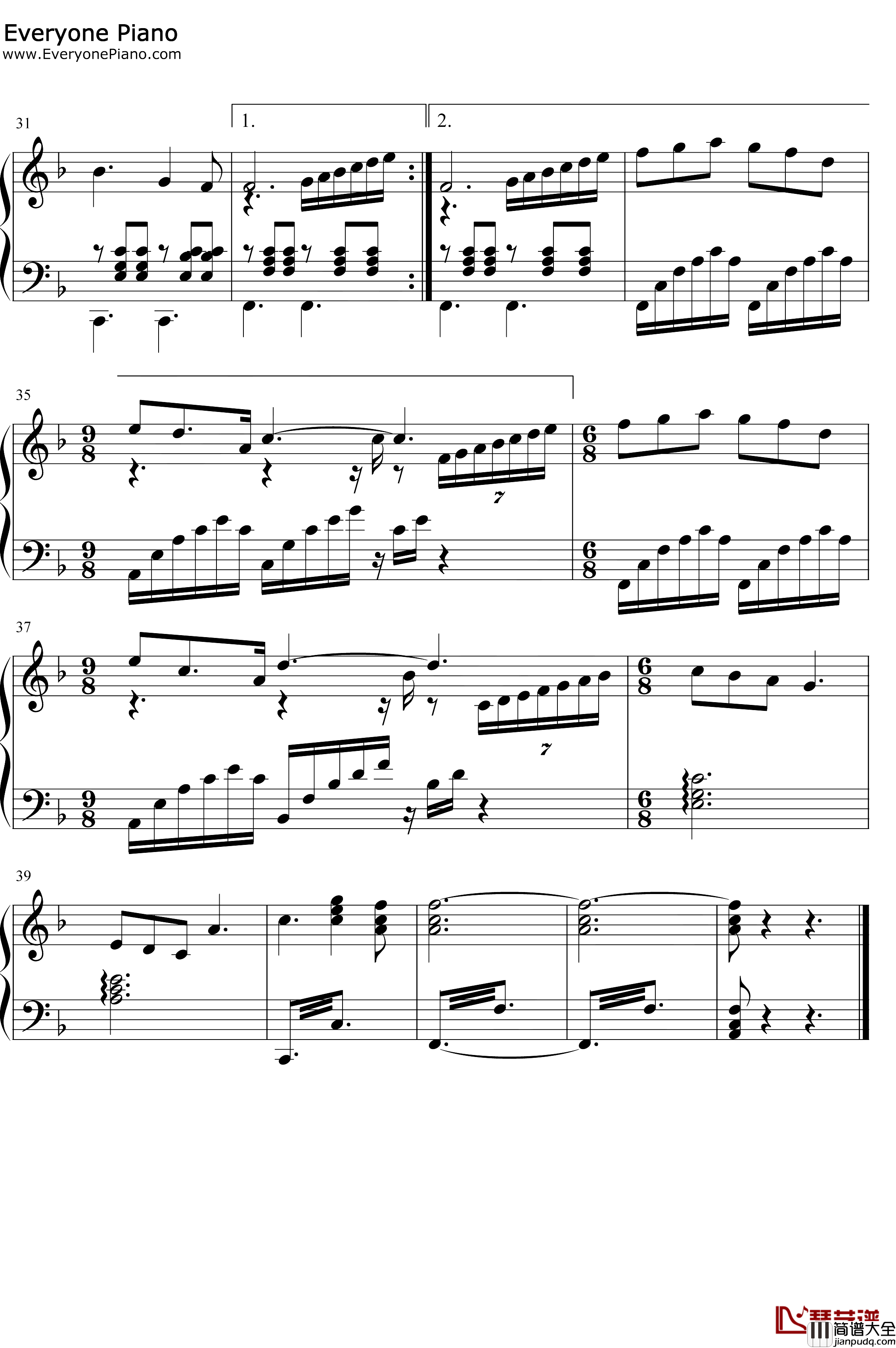 我和我的祖国钢琴谱_李谷一王菲_华丽版