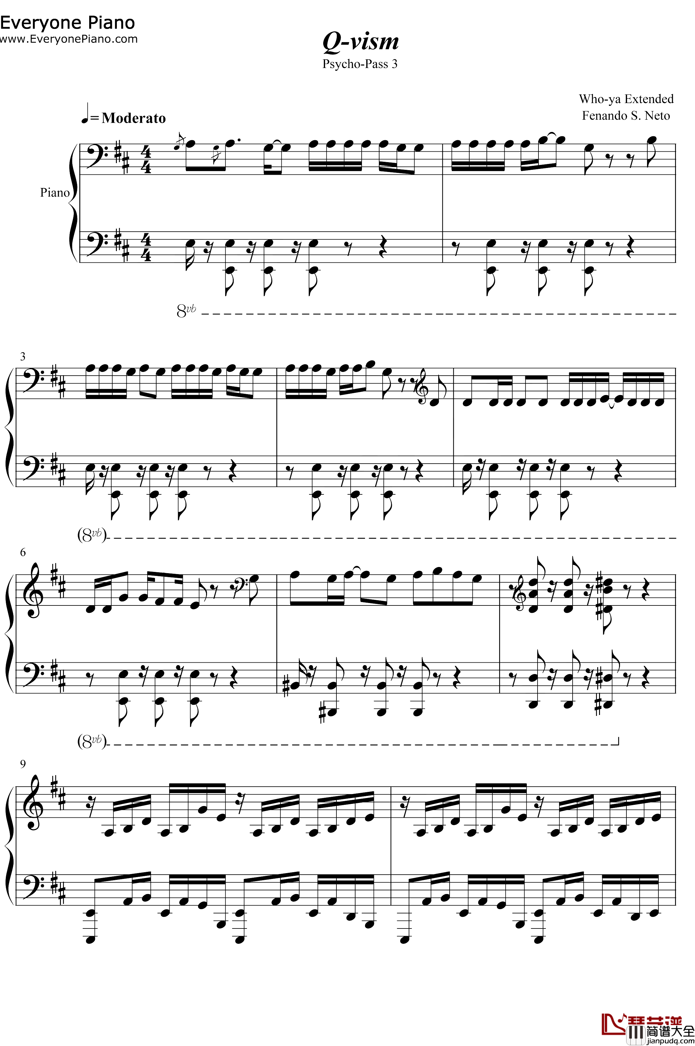 Q钢琴谱_Who_yaExtended_vism_心理测量者第三季OP