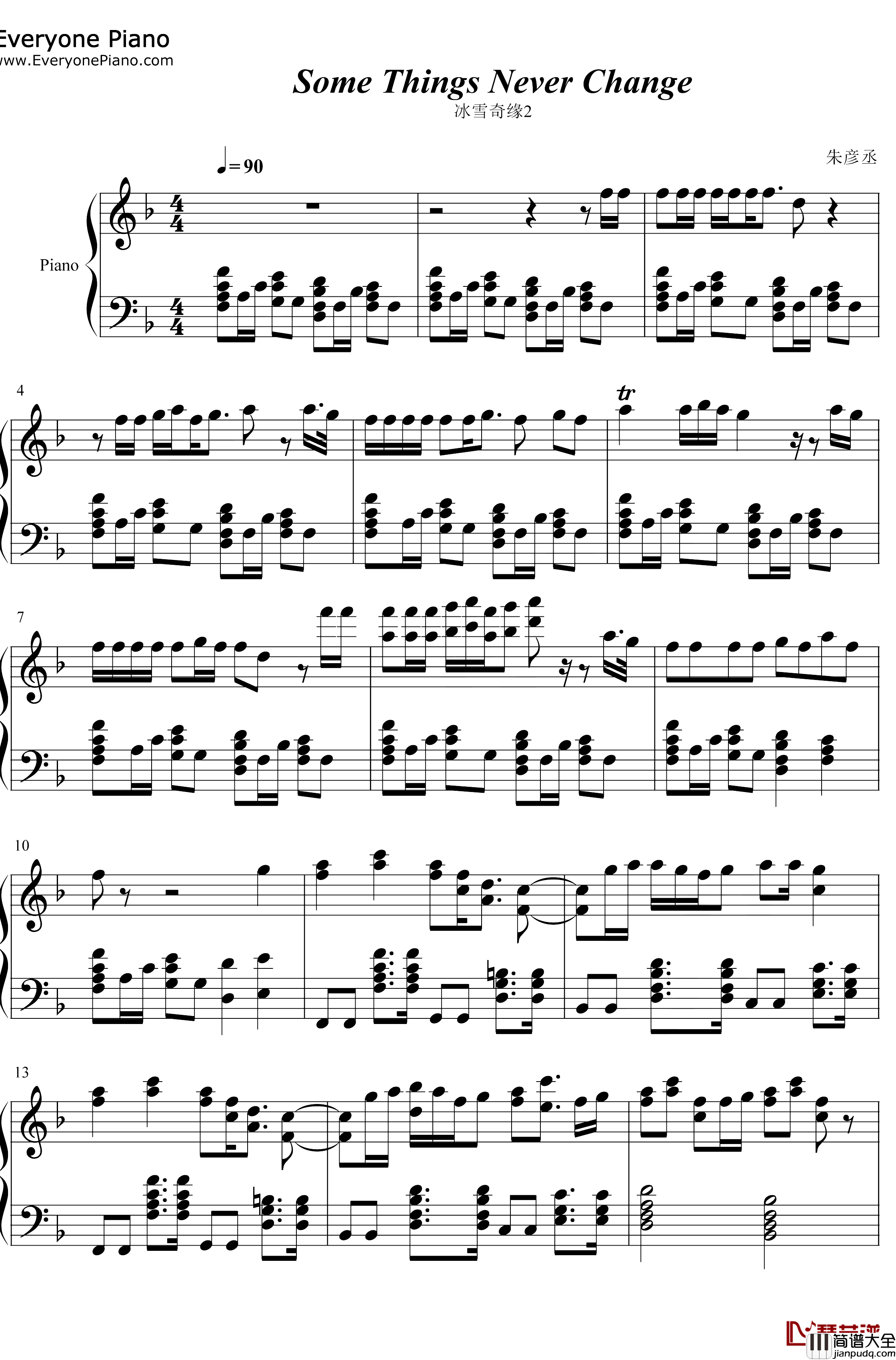 Some_Things_Never_Change钢琴谱_Kristen_BellIdina_Menzel_Josh_Gad_Jonathan_Groff_冰雪奇缘2OST