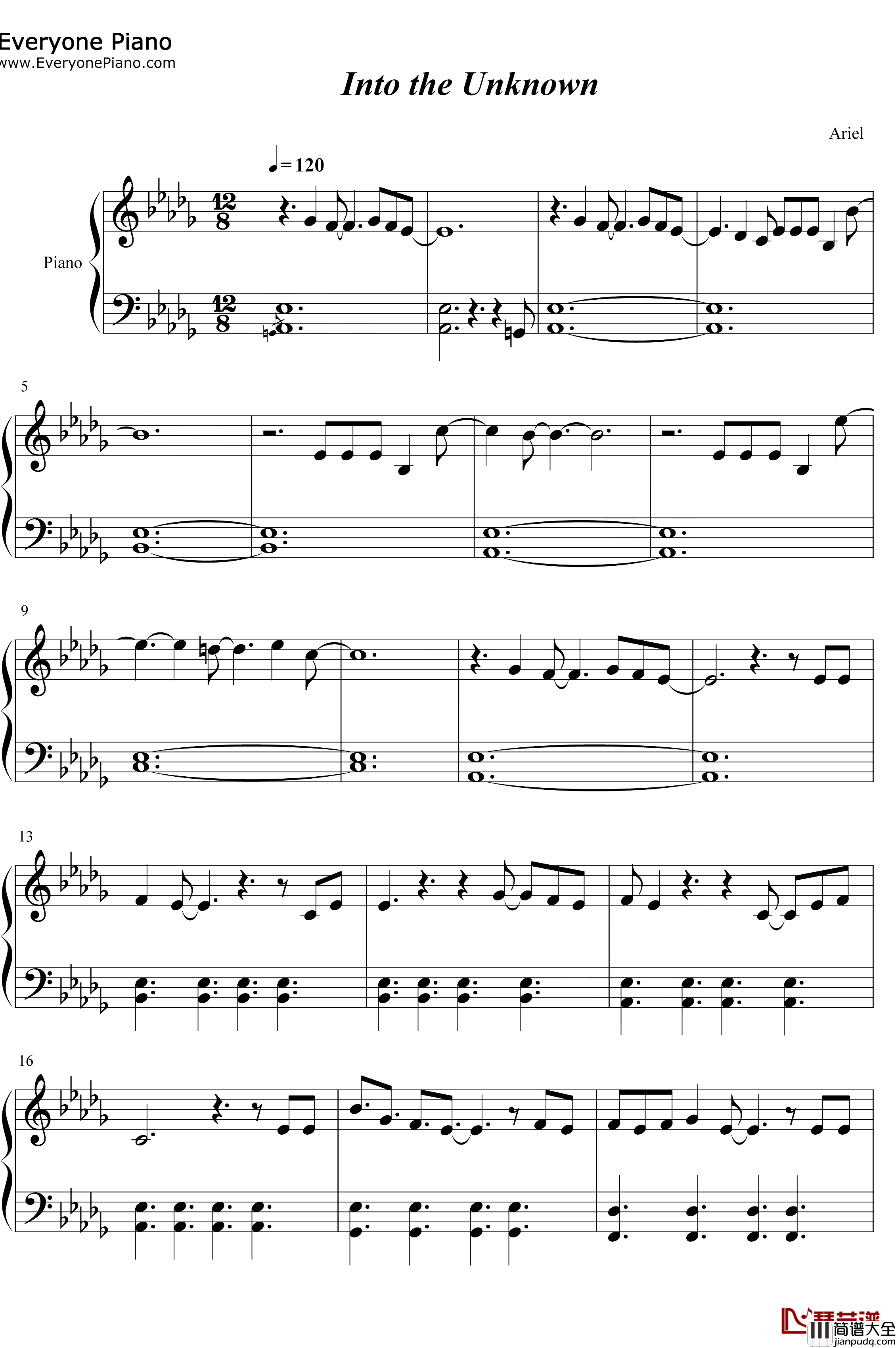 Into_the_Unknown钢琴谱_Idina_Menzel_Aurora_冰雪奇缘2OST