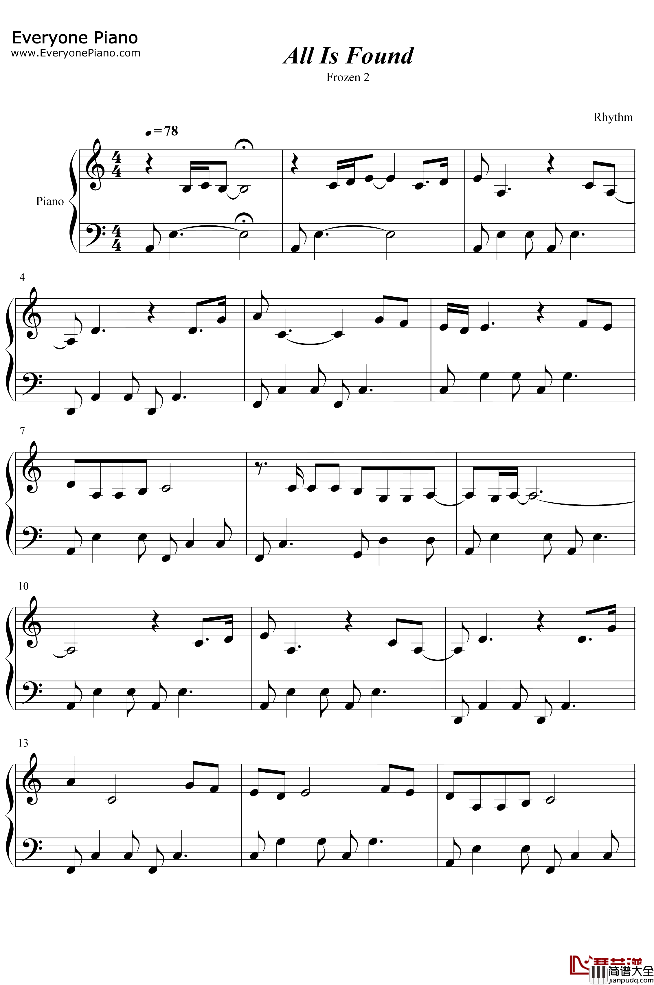 All_Is_Found钢琴谱_EvanRachelWood_冰雪奇缘2_Frozen2_回忆之河