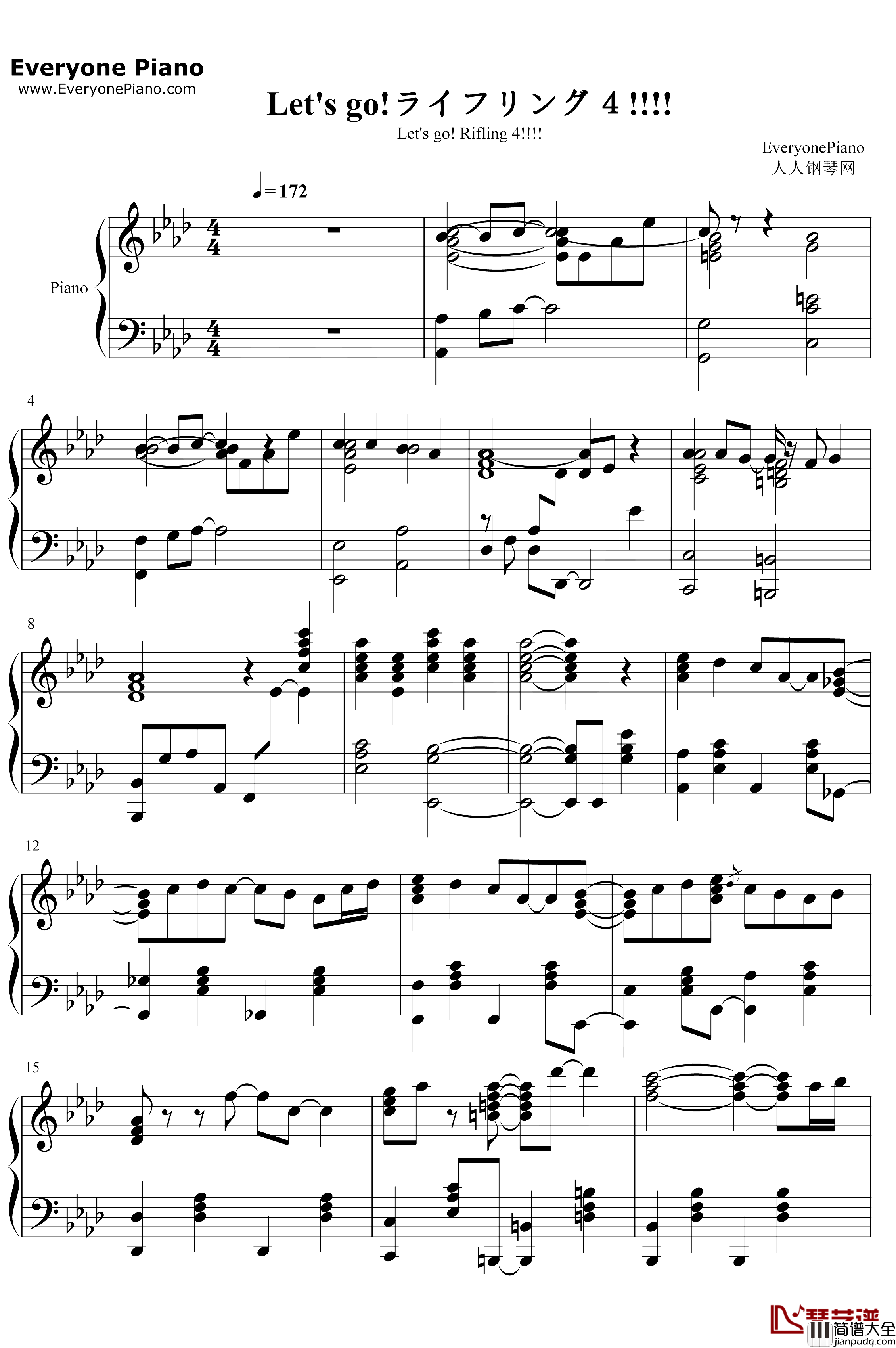 Letsgoライフリング４钢琴谱_Rifling4_美妙射击部OP