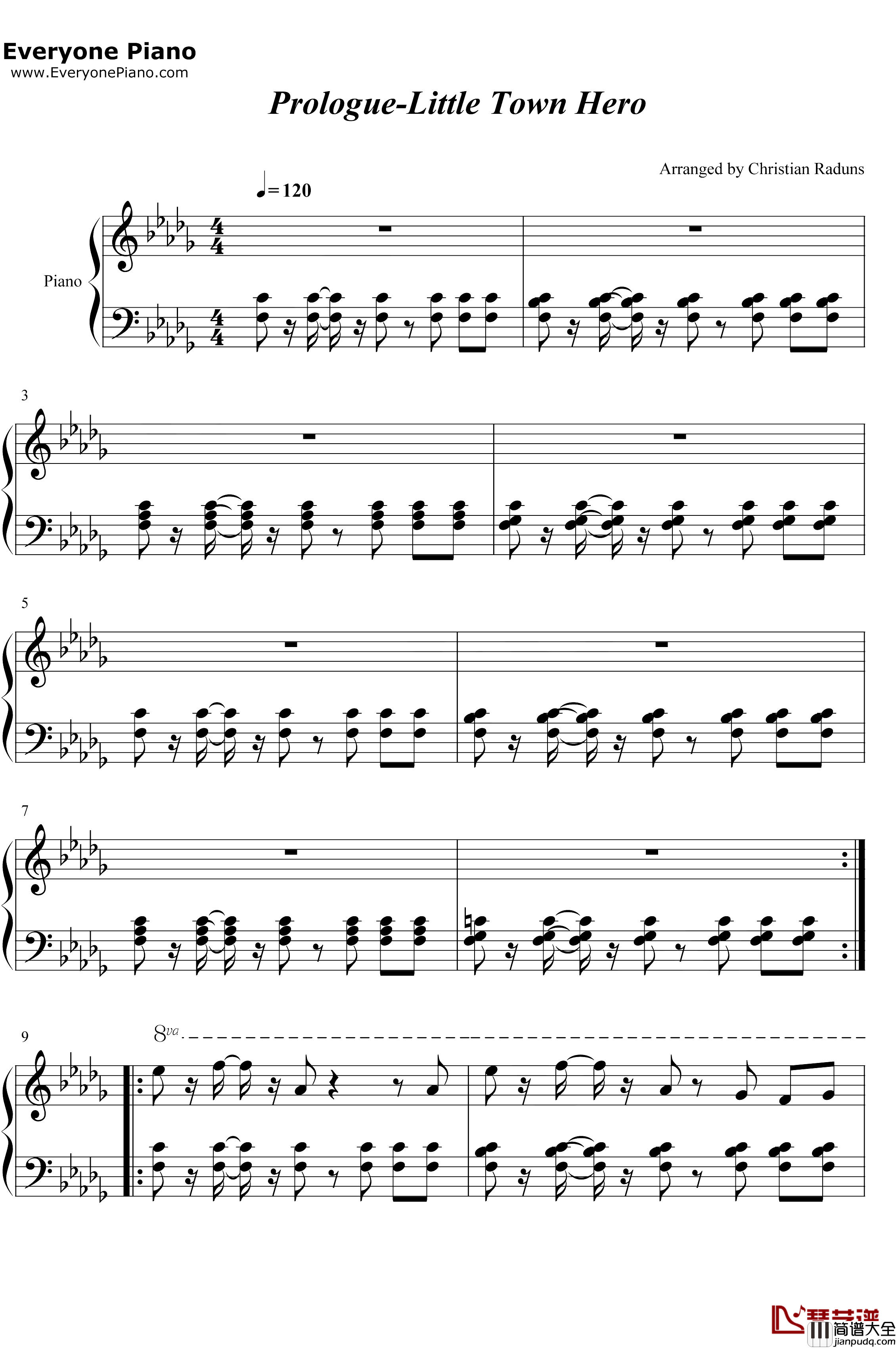 Prologue钢琴谱_TobyFox_小镇英雄序曲