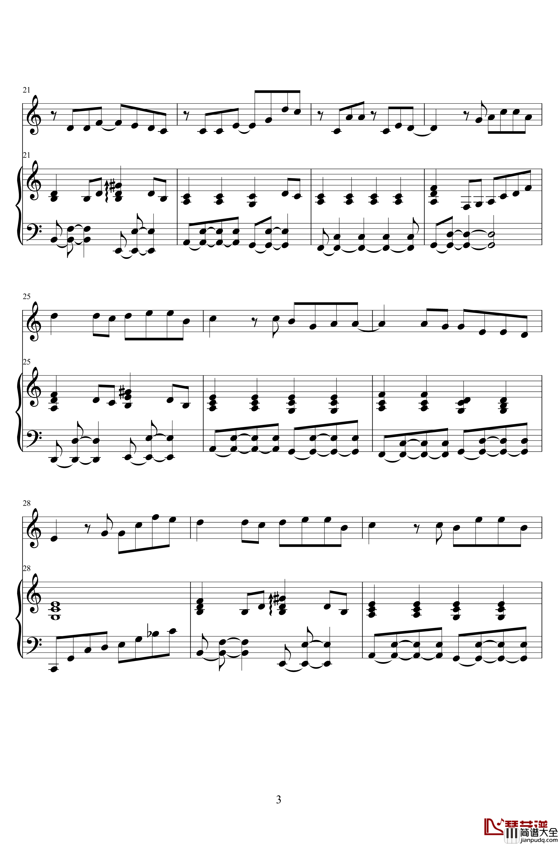 那女孩对我说钢琴谱_黄义达_低碳伴奏