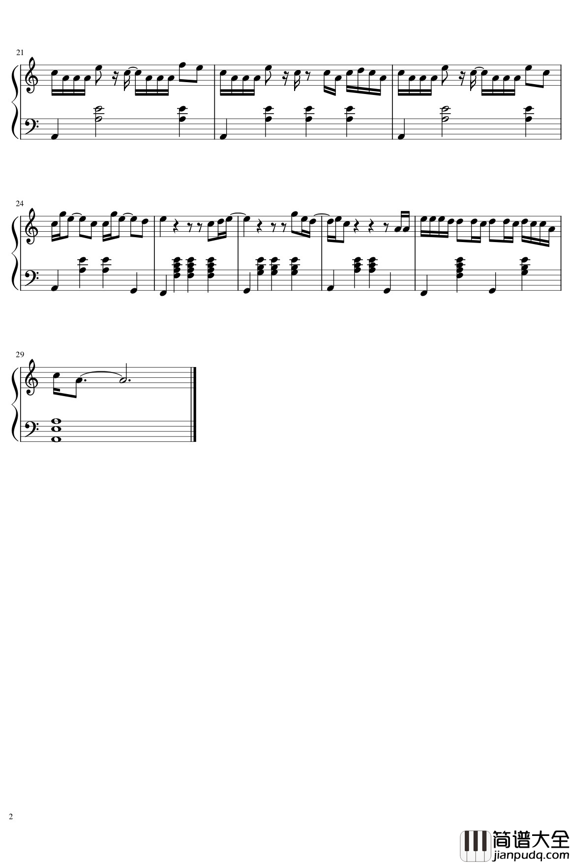 蒙着眼钢琴谱_蔡徐坤_原调和C调