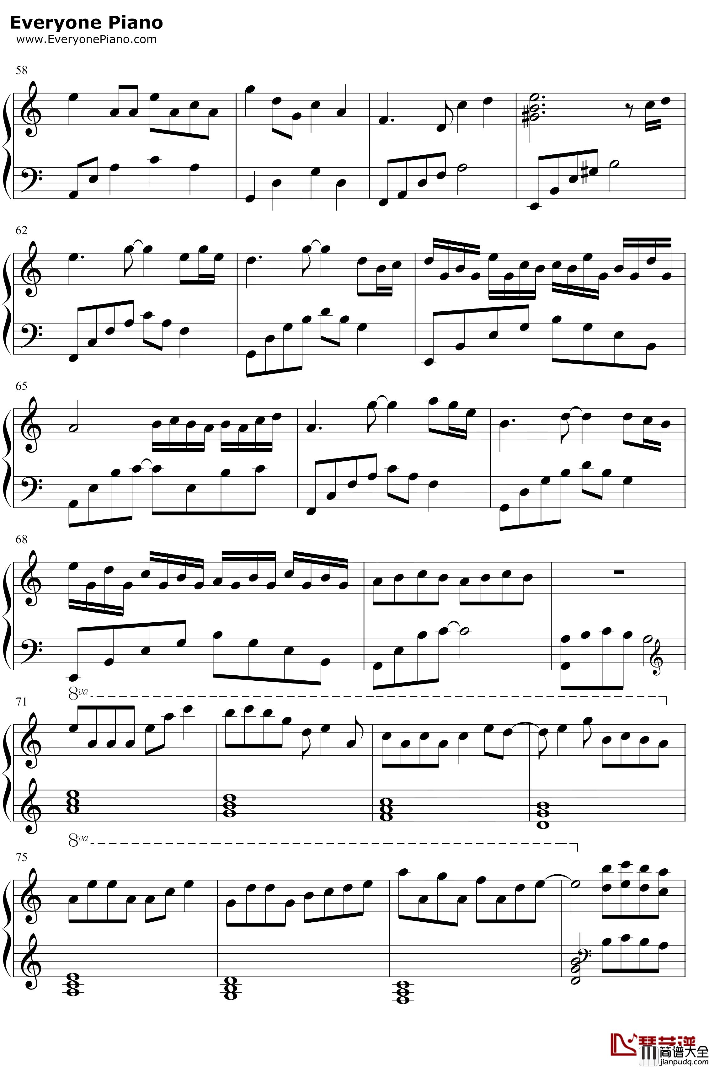 一米阳光钢琴谱_M小冯达_原创钢琴曲