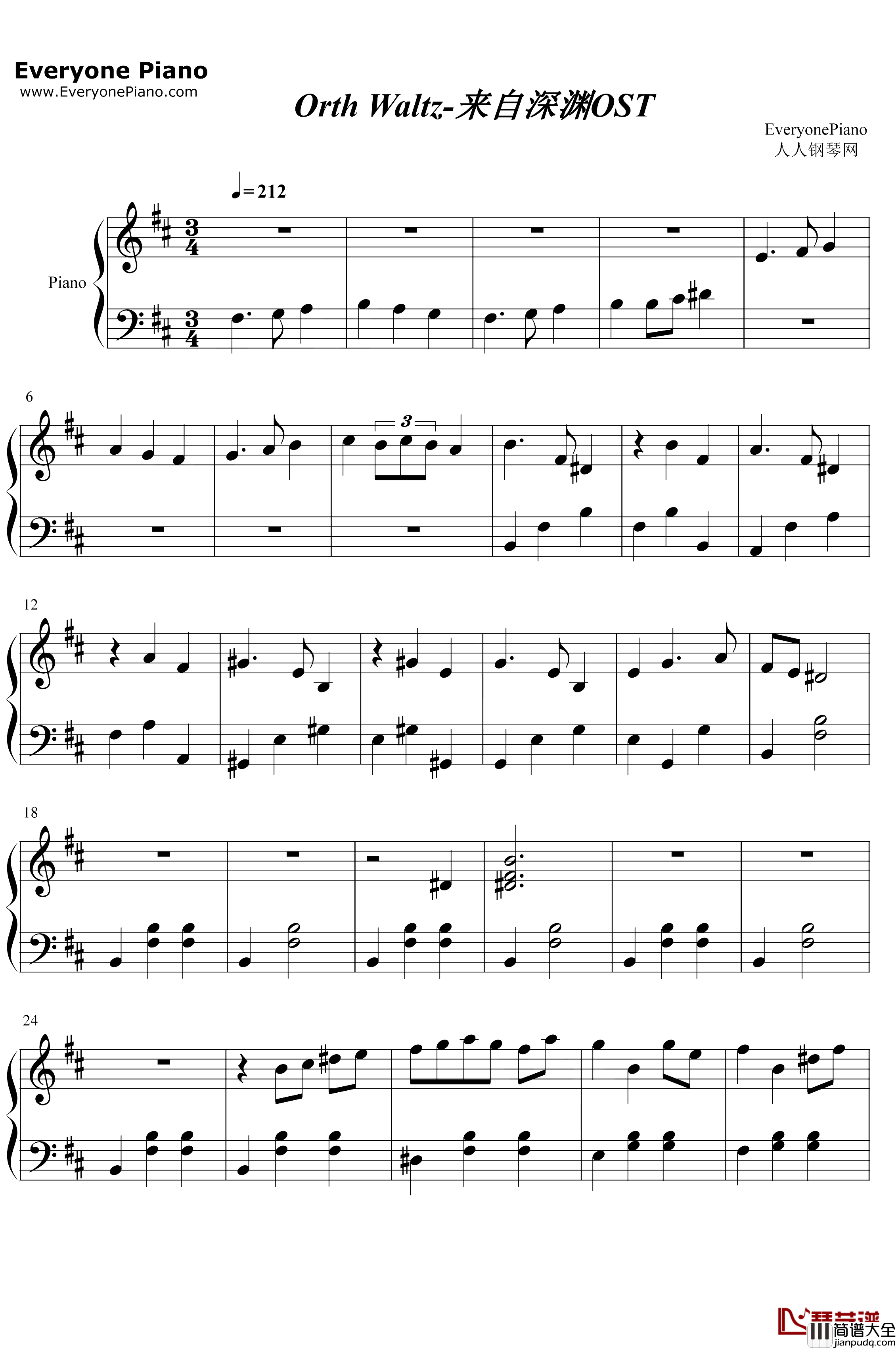 OrthWaltz钢琴谱_KevinPenkin_来自深渊OST