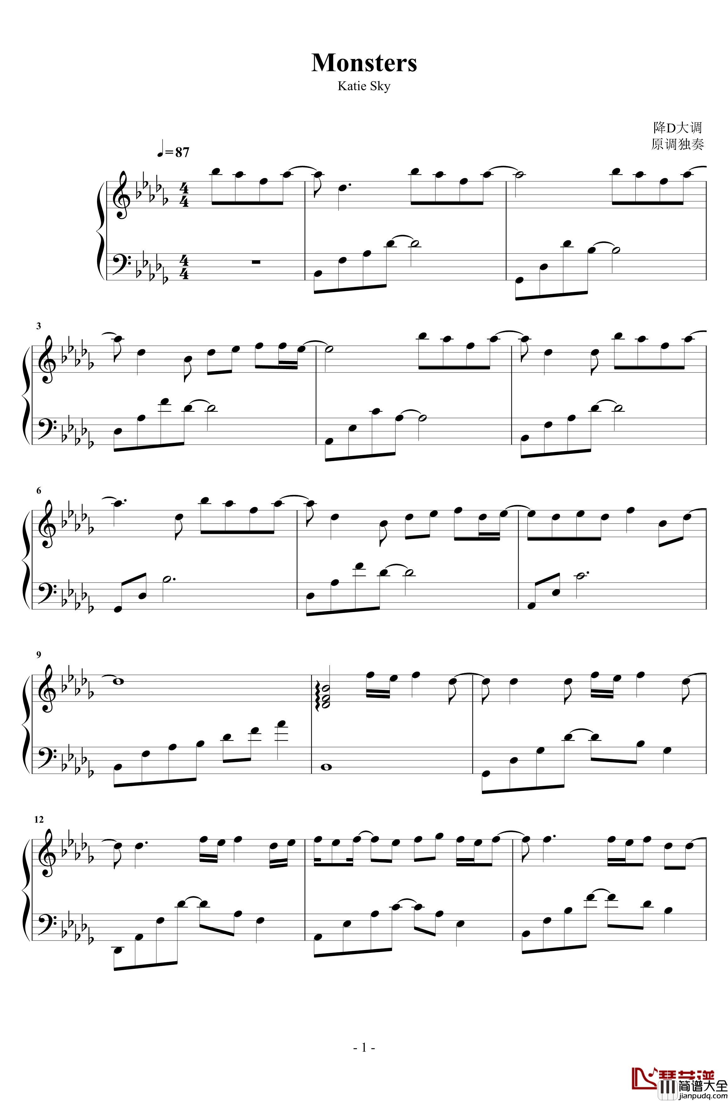 Monsters钢琴谱_katie_sky
