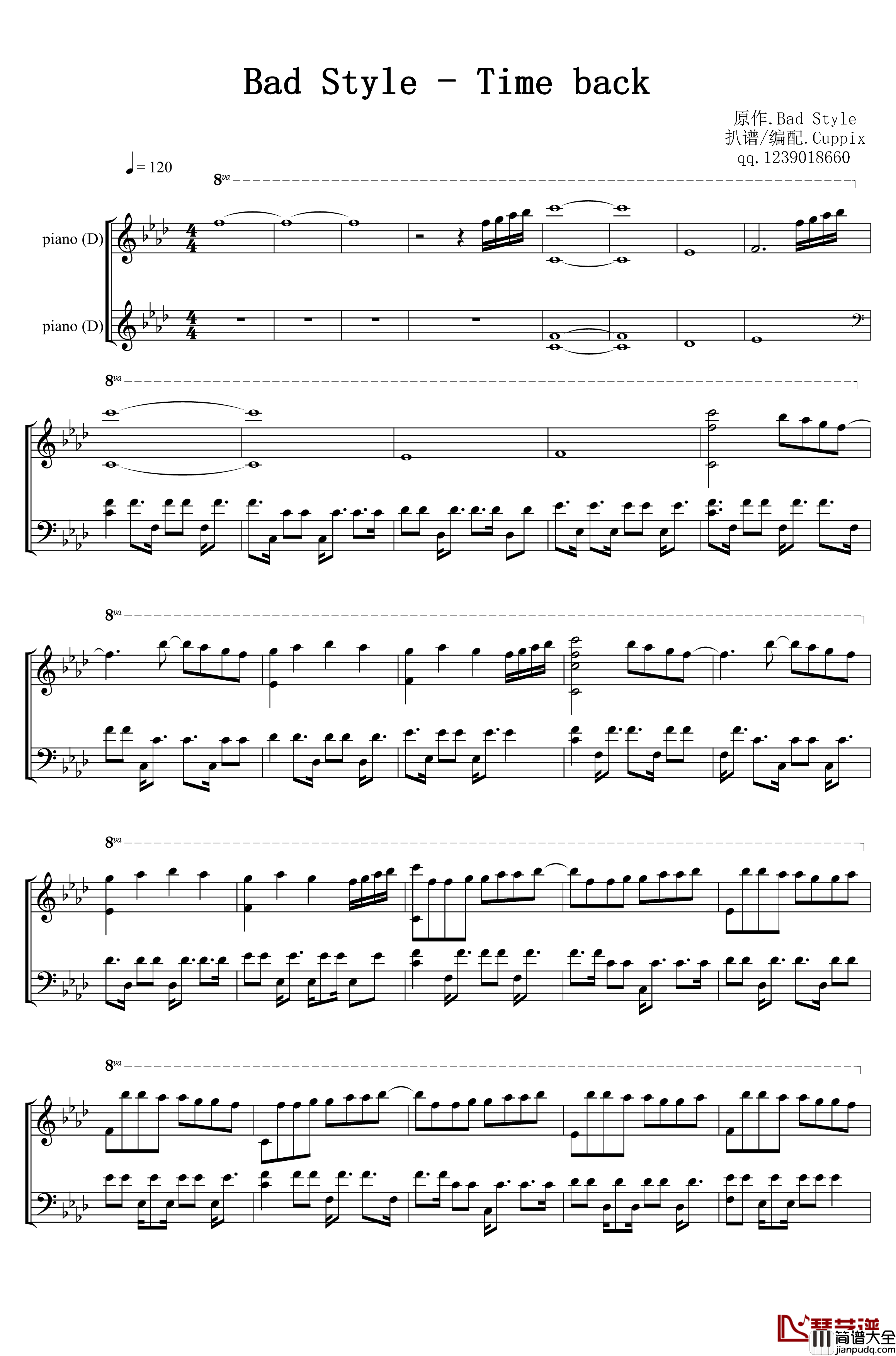 Time_Back钢琴谱_Cuppix编配_BadStyle