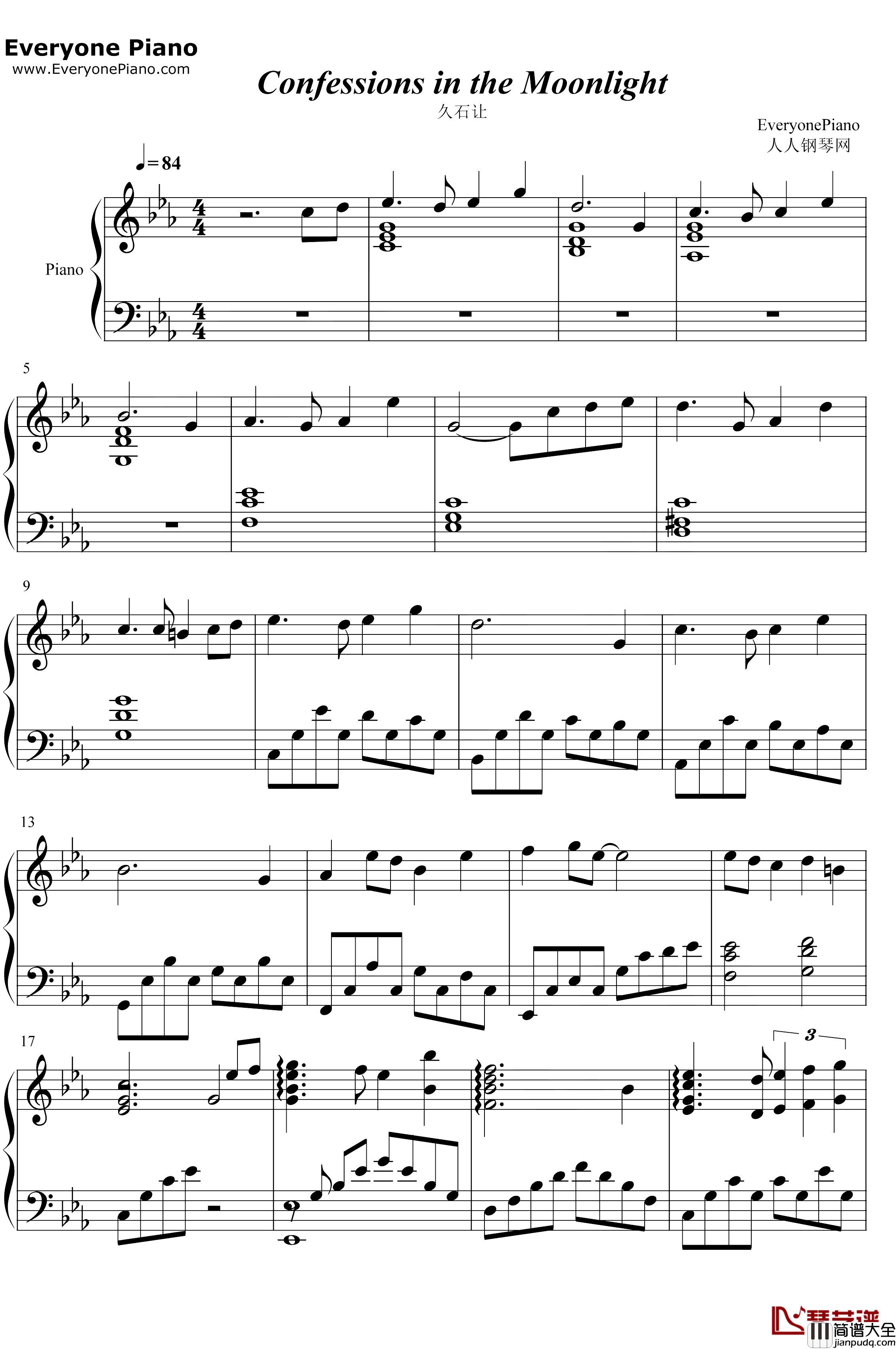Confessions_in_the_Moonlight钢琴谱_久石让