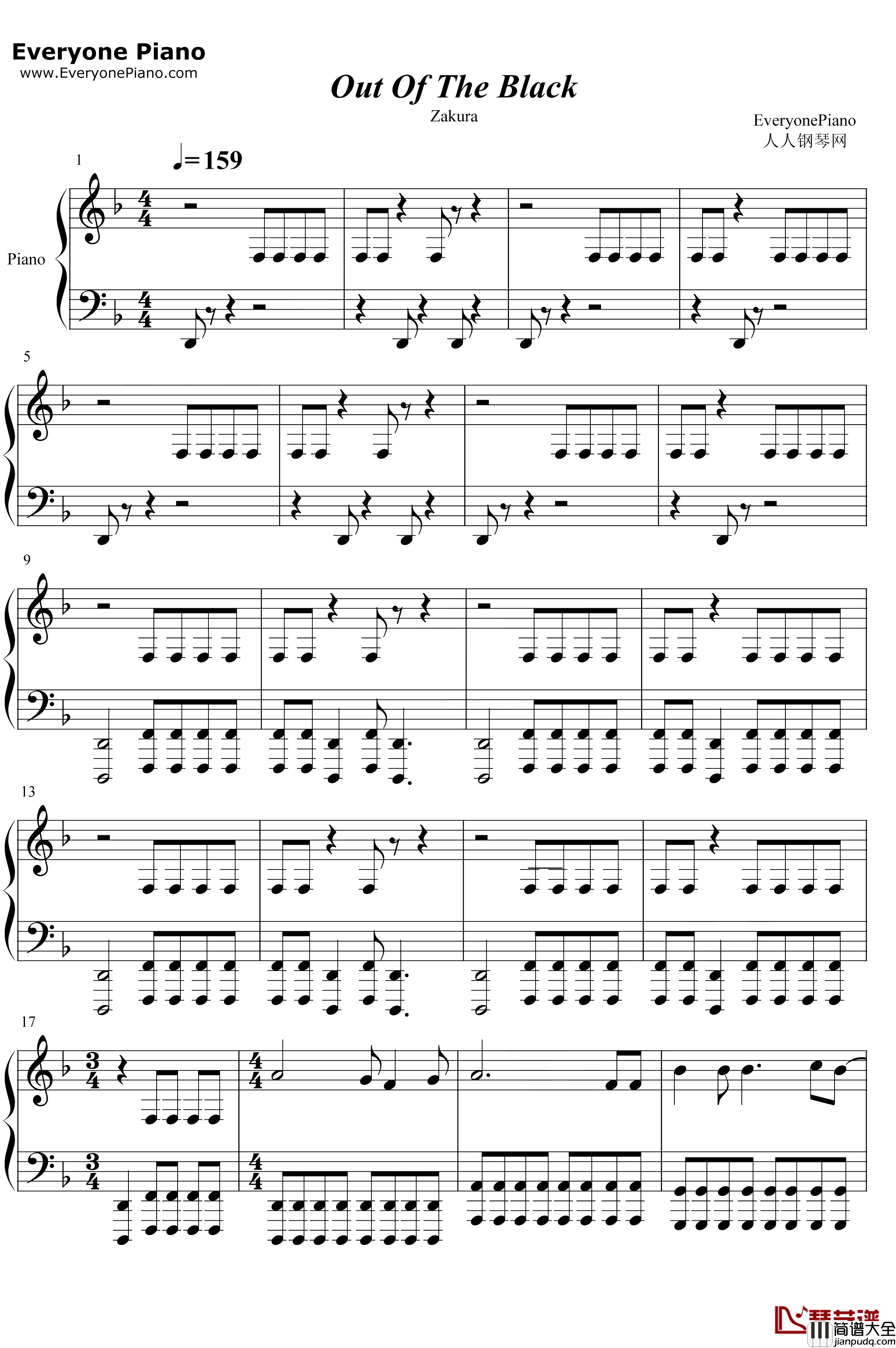 Out_of_the_Black钢琴谱_RoyalBlood_我是谁没有绝对安全的系统OST