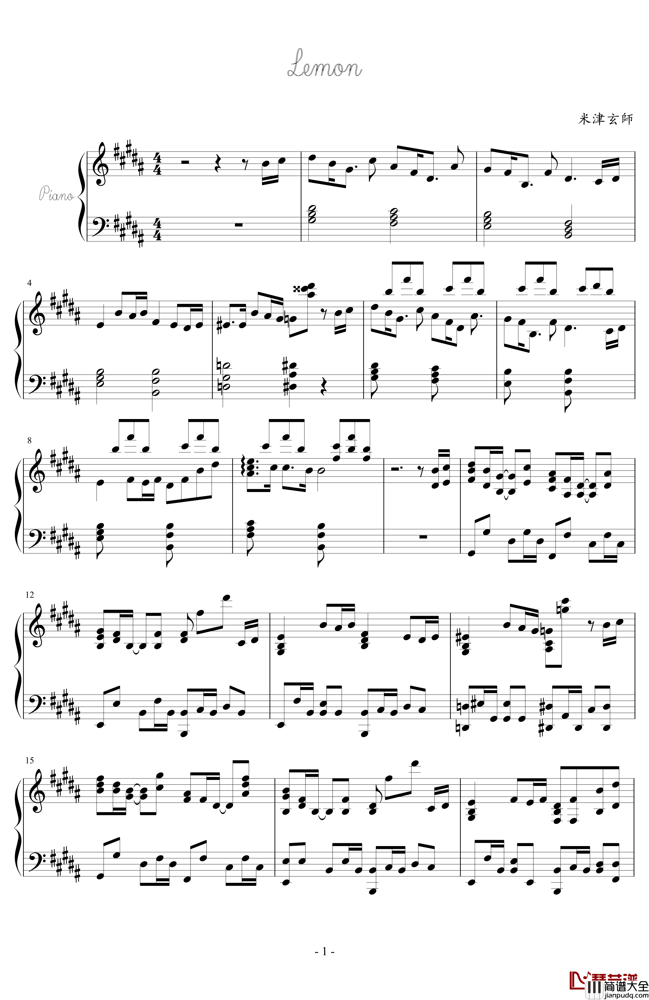 Lemon钢琴谱_特效钢琴_米津玄師