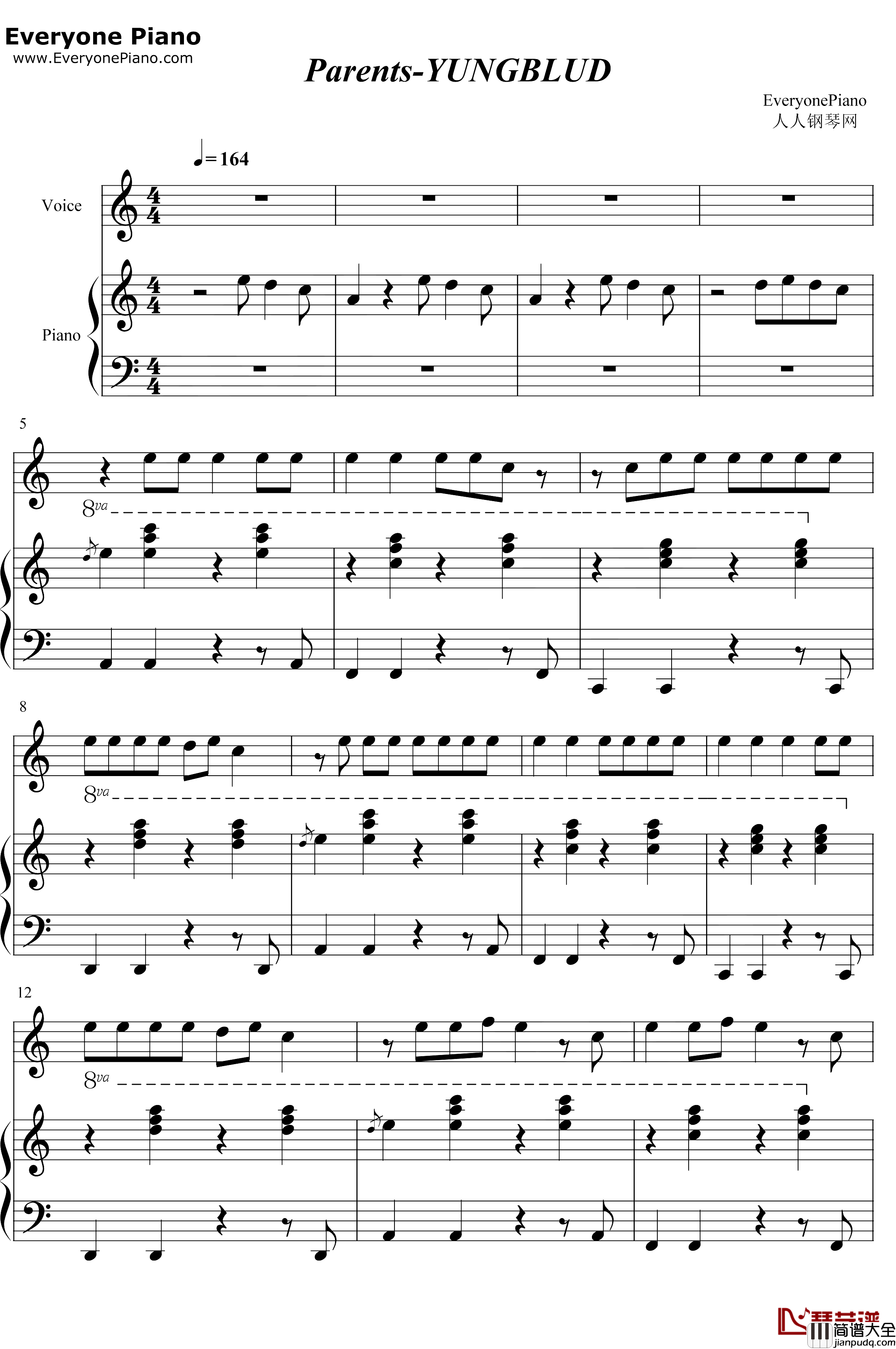Parents钢琴谱_YUNGBLUD
