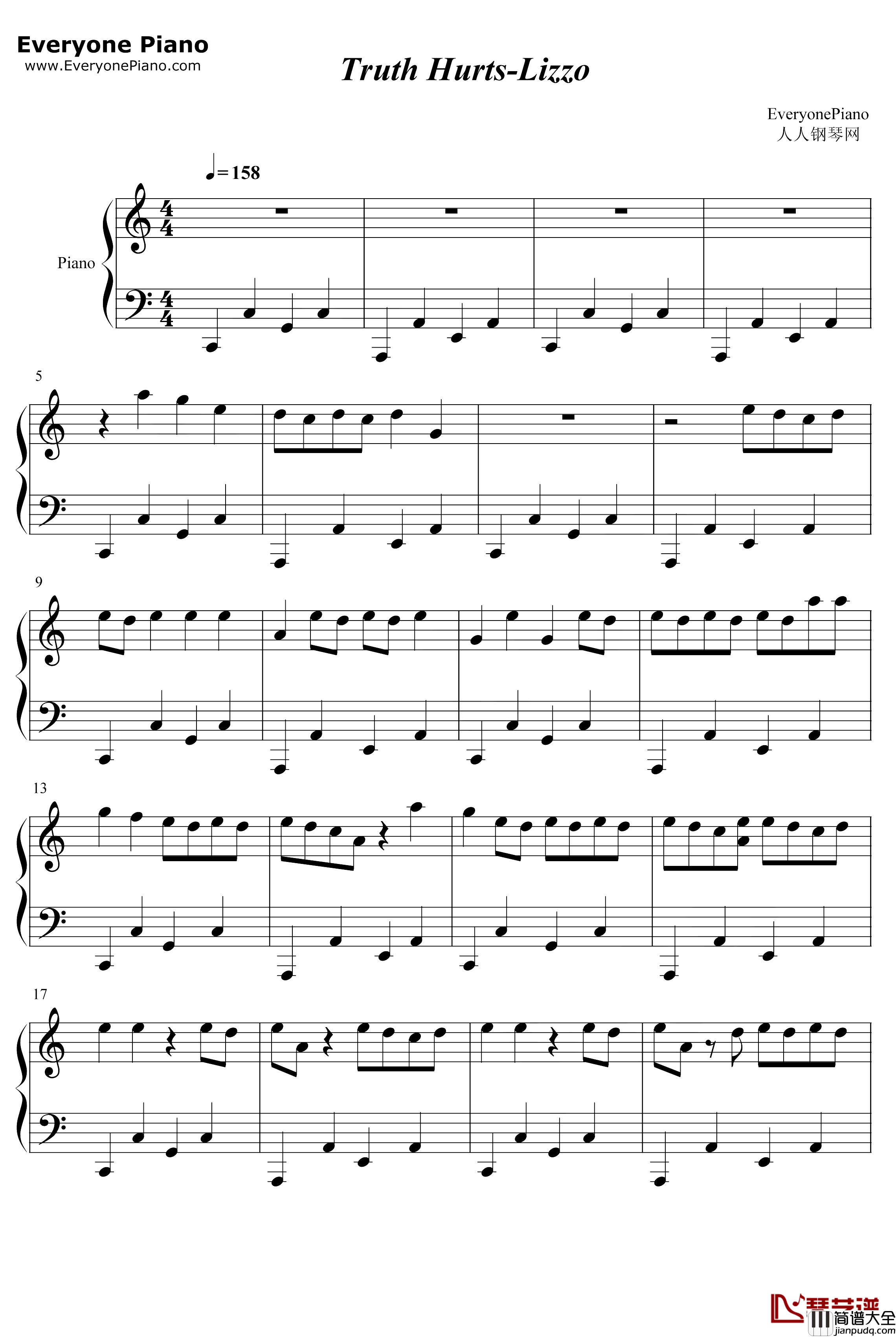 Truth_Hurts钢琴谱_Lizzo_Lizzo