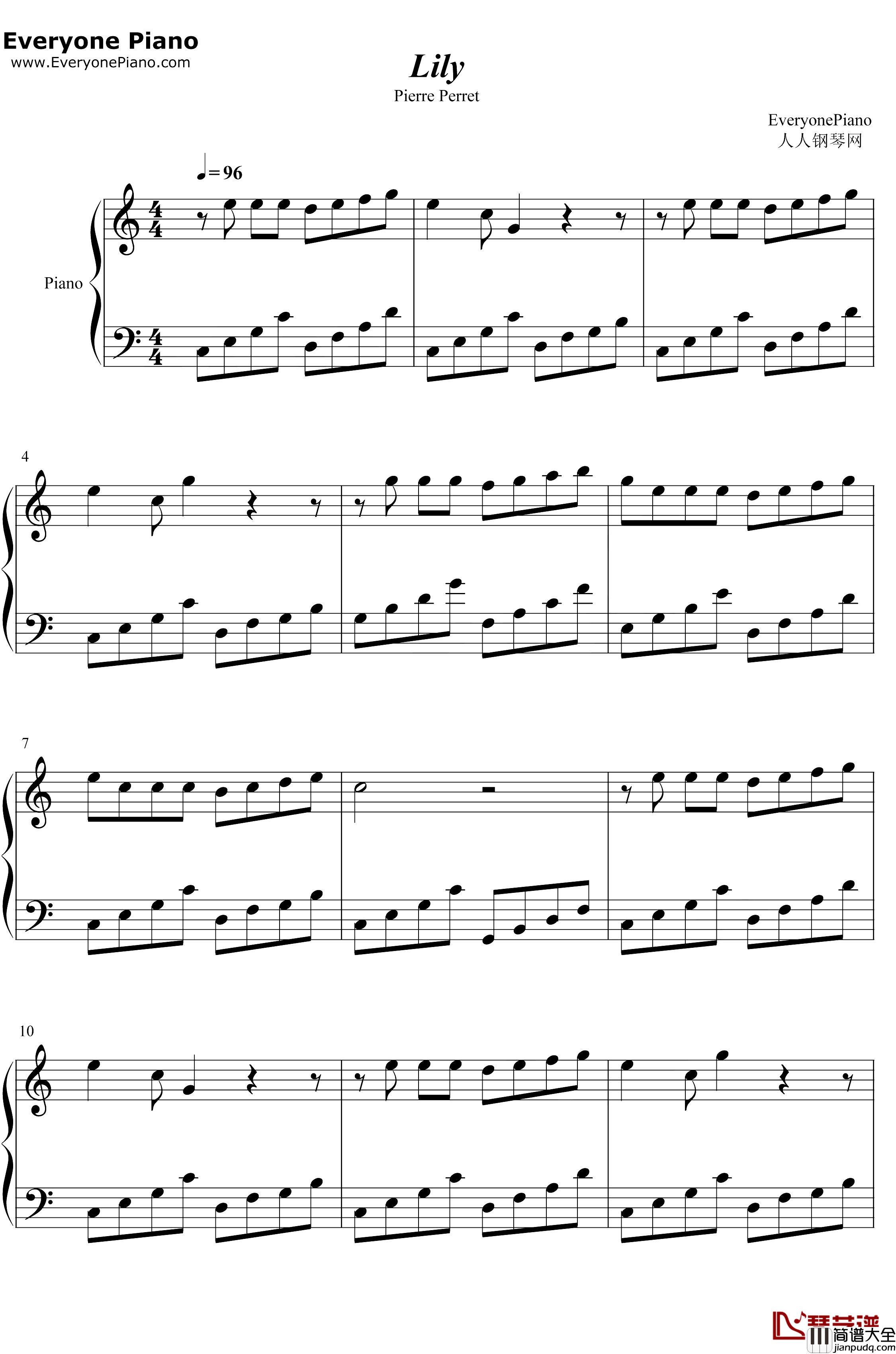 Lily钢琴谱_Pierre_Perret
