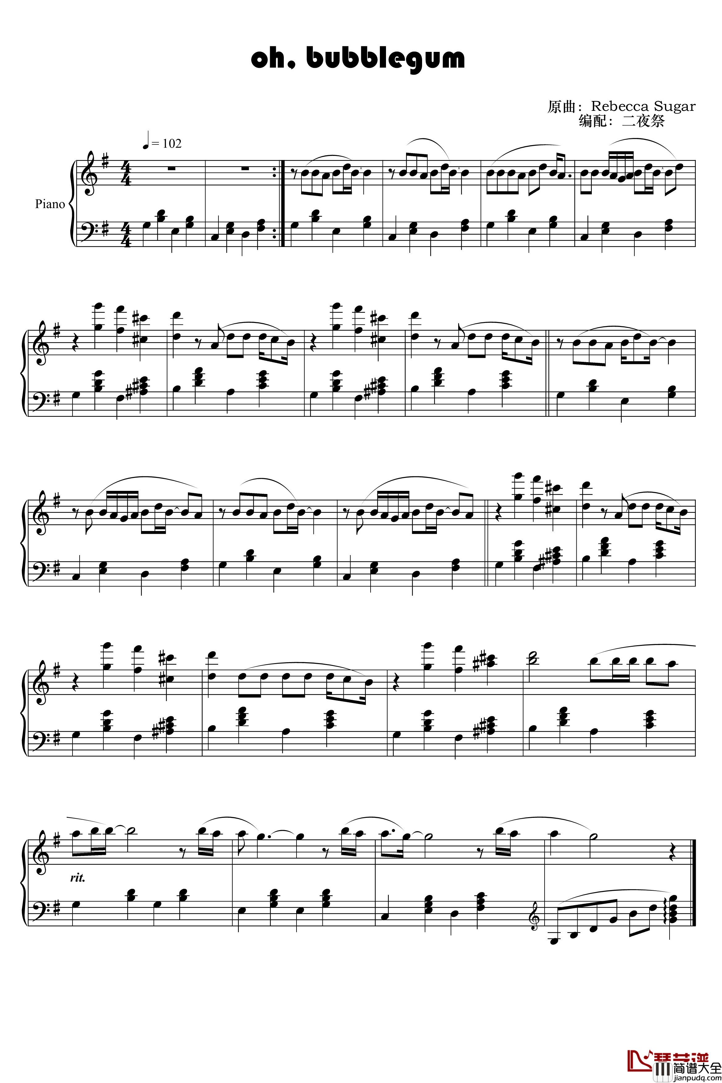 Oh,_Bubblegum钢琴谱_探险时光