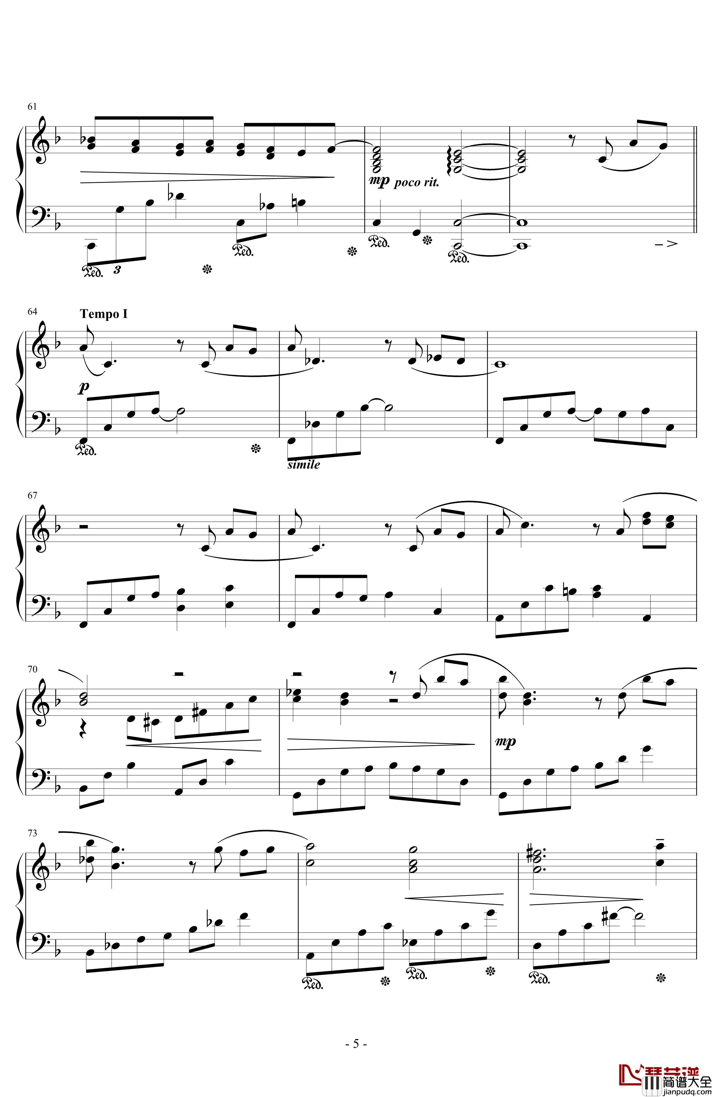 写给蒂法的歌钢琴谱_FFVII_AC_浜口史郎