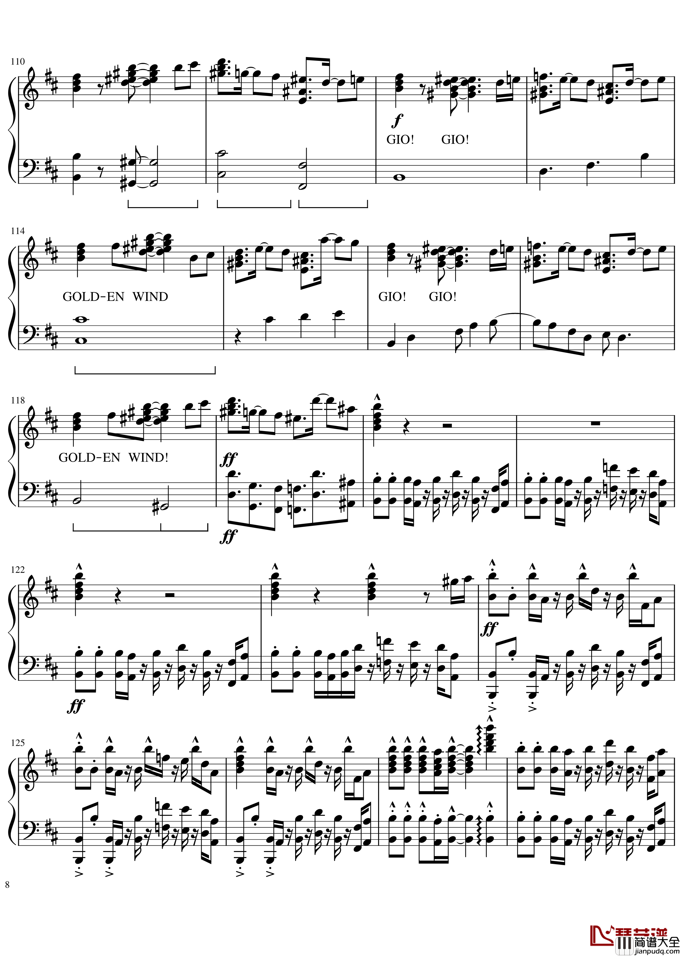 il_vento_doro钢琴谱_镇魂曲ver._JOJO的奇妙冒险