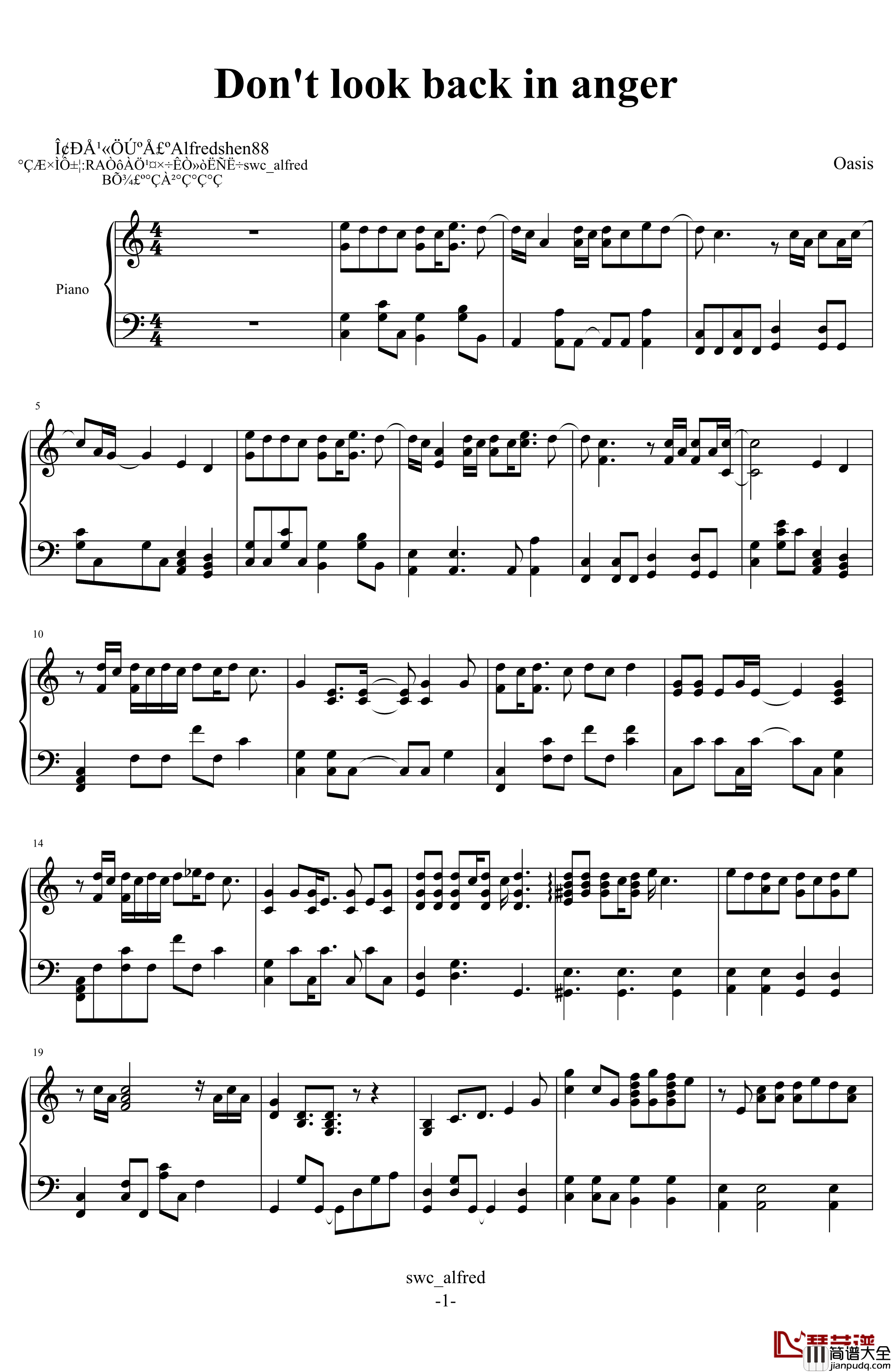 Dont_look_back_in_anger钢琴谱_Oasis
