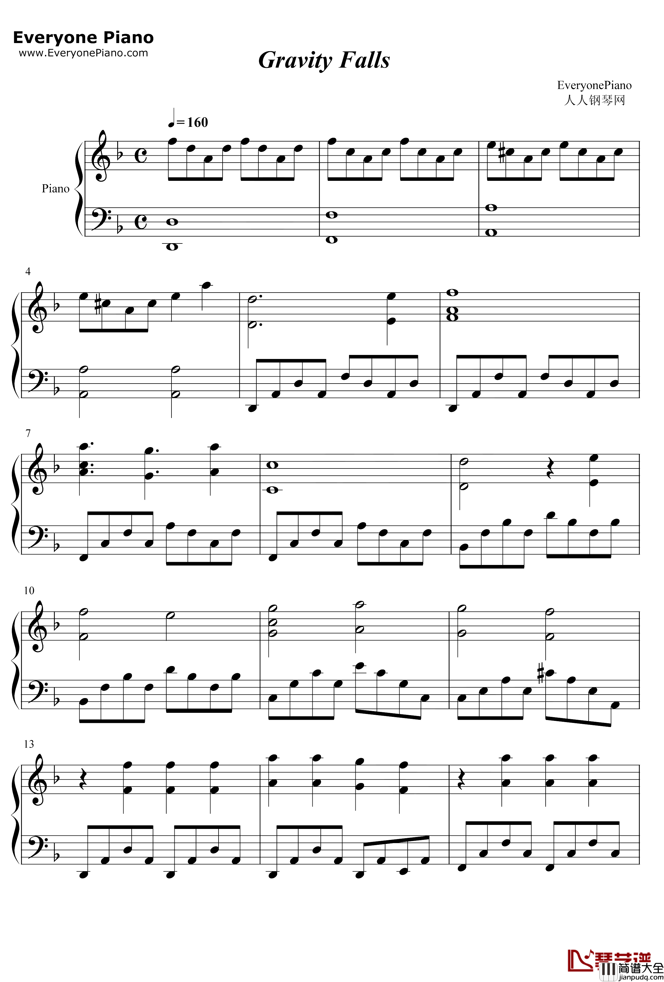 怪诞小镇主题曲钢琴谱_BradBreeck_Gravity_Falls